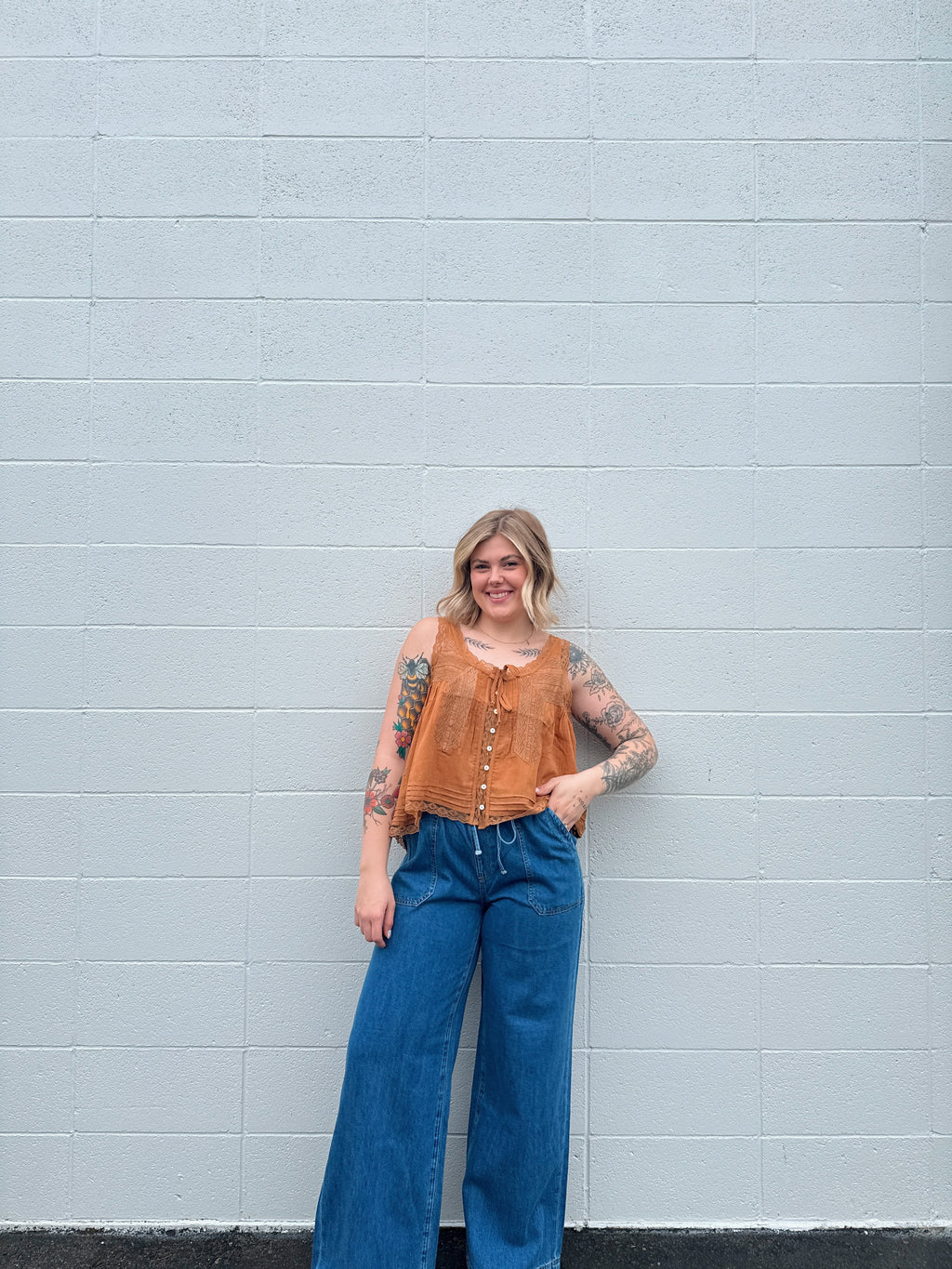 High Waisted Dark Wash Denim Wide Leg