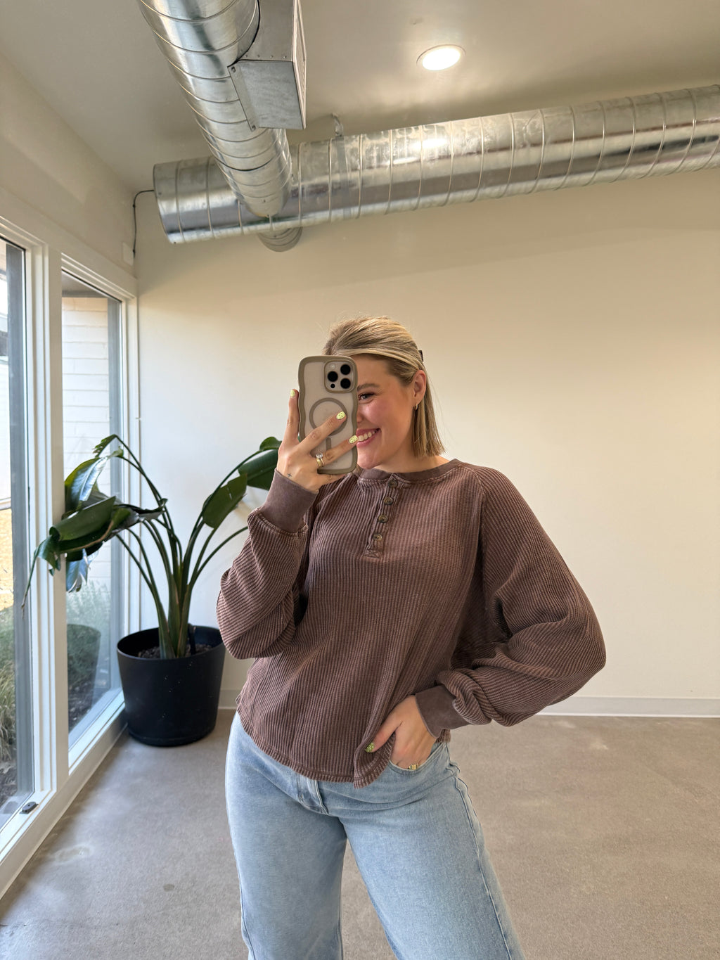 Lexi Waffle Knit Henley (Multiple Colors)