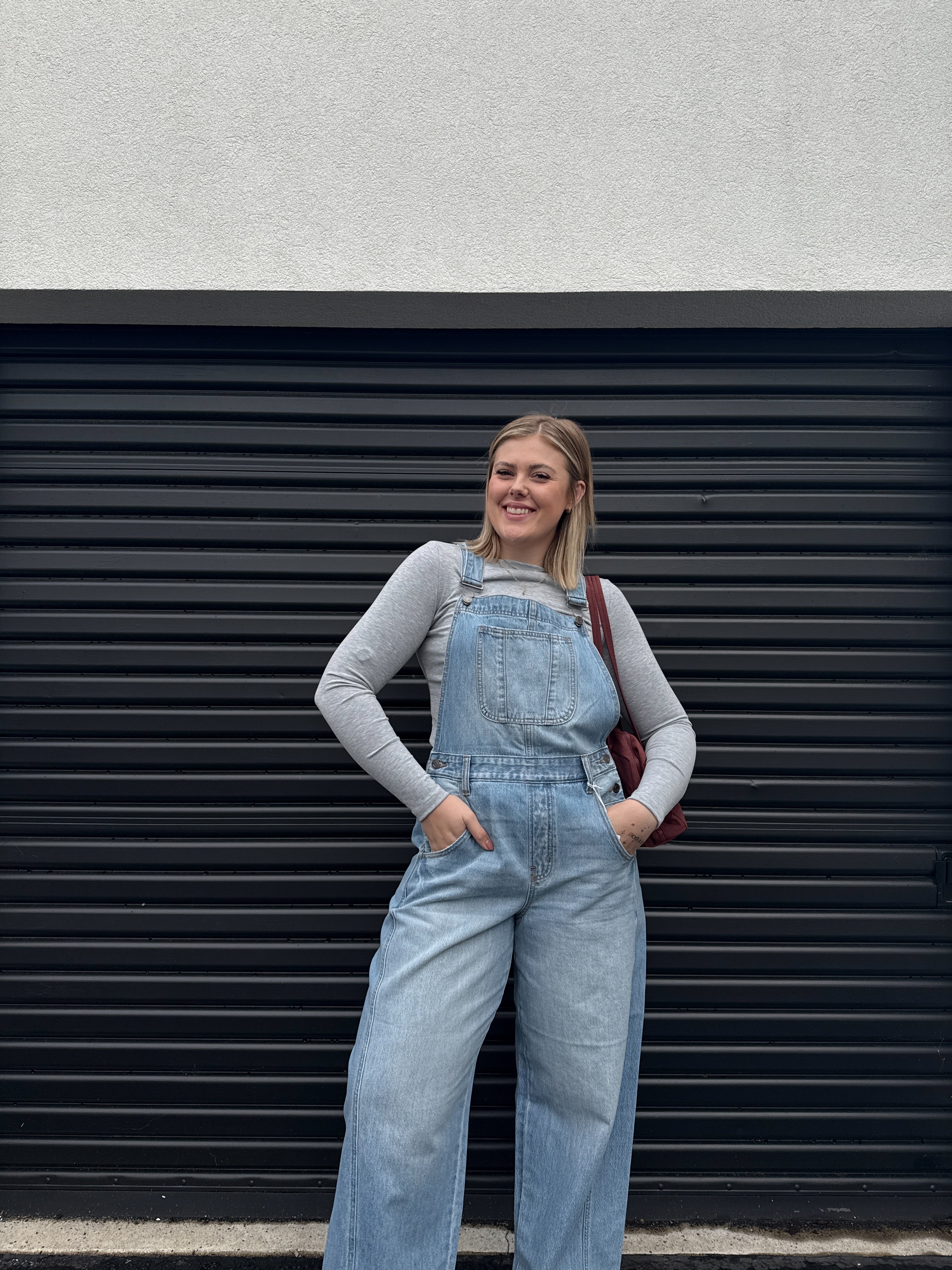 Mid Waisted Denim Barrel Overalls