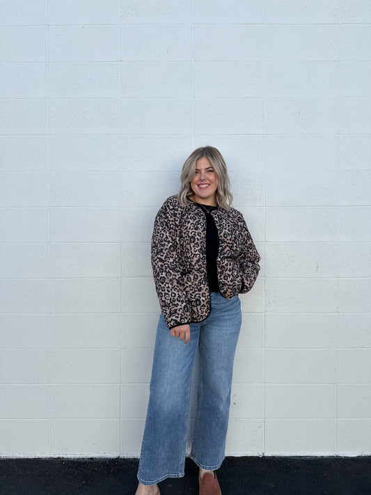 Leopard Quilted Button Down Jacket