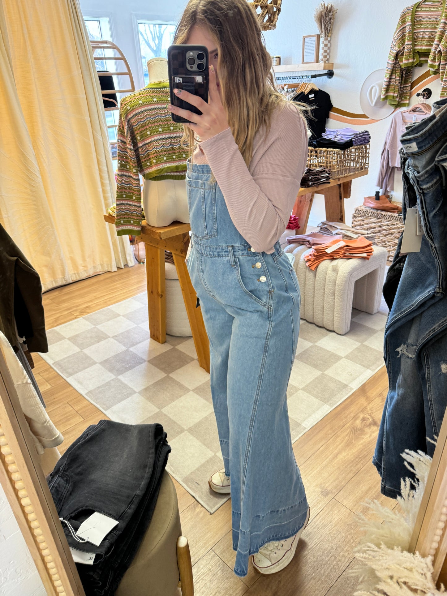 Wide Leg Denim Overalls