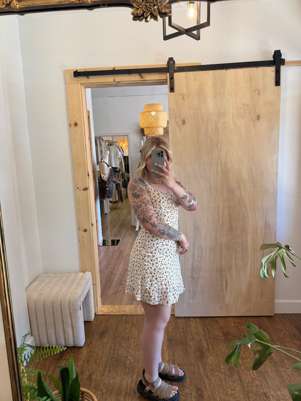 Floral Sleeveless Half Button Down Mini Dress