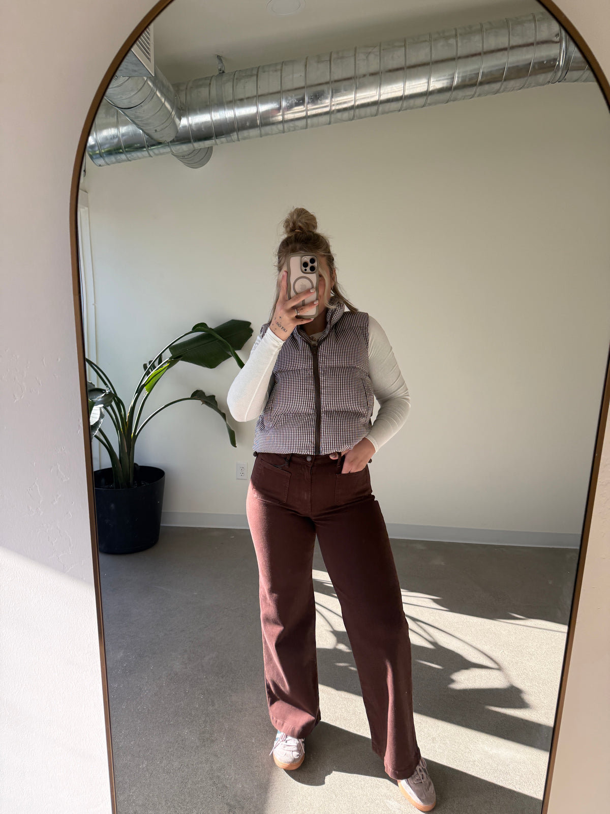 Mini Patch Pocket Brown Wide Leg Pants