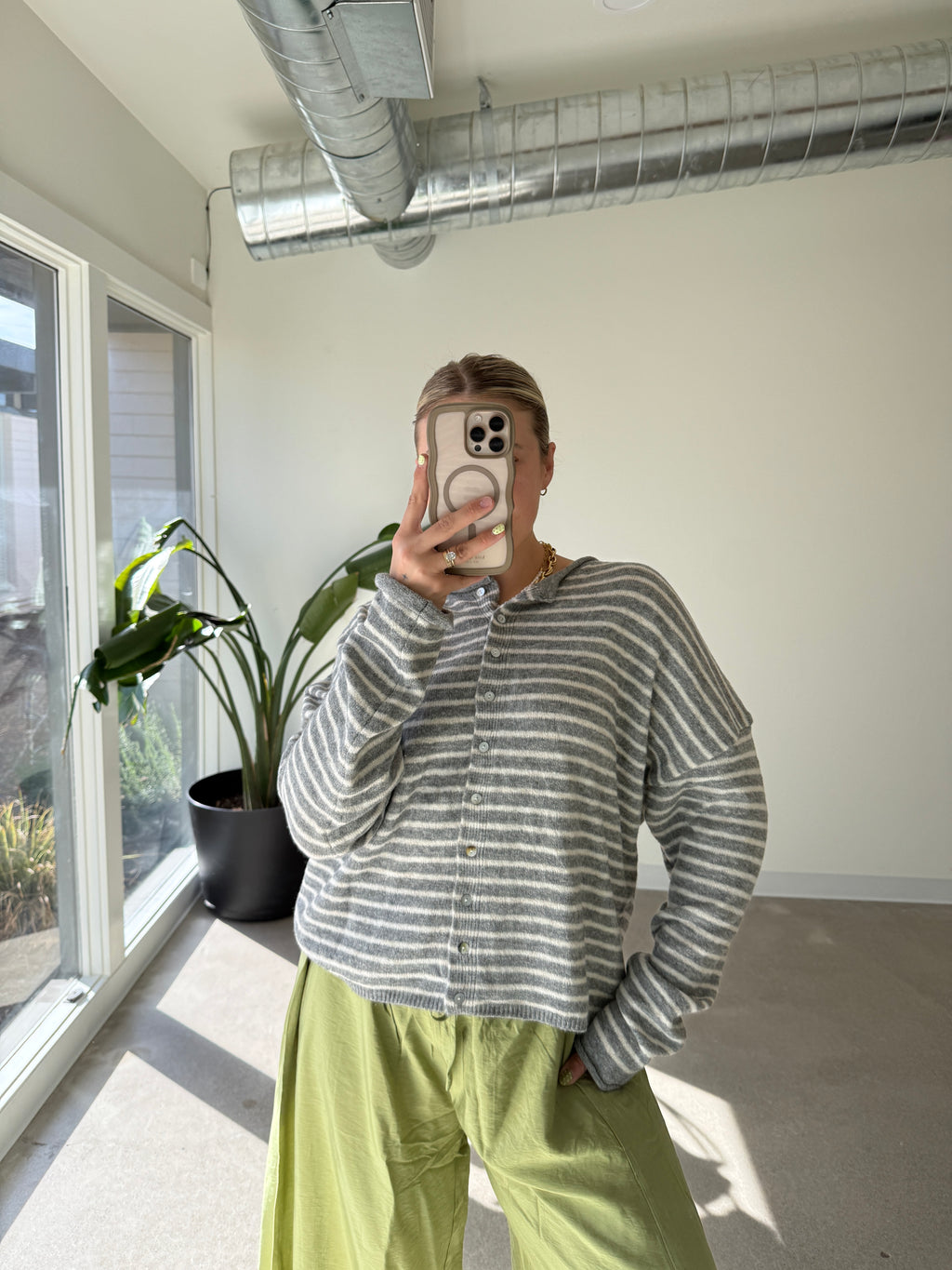 Chilly Mornings Striped Button Down Sweater (Multiple Colors)