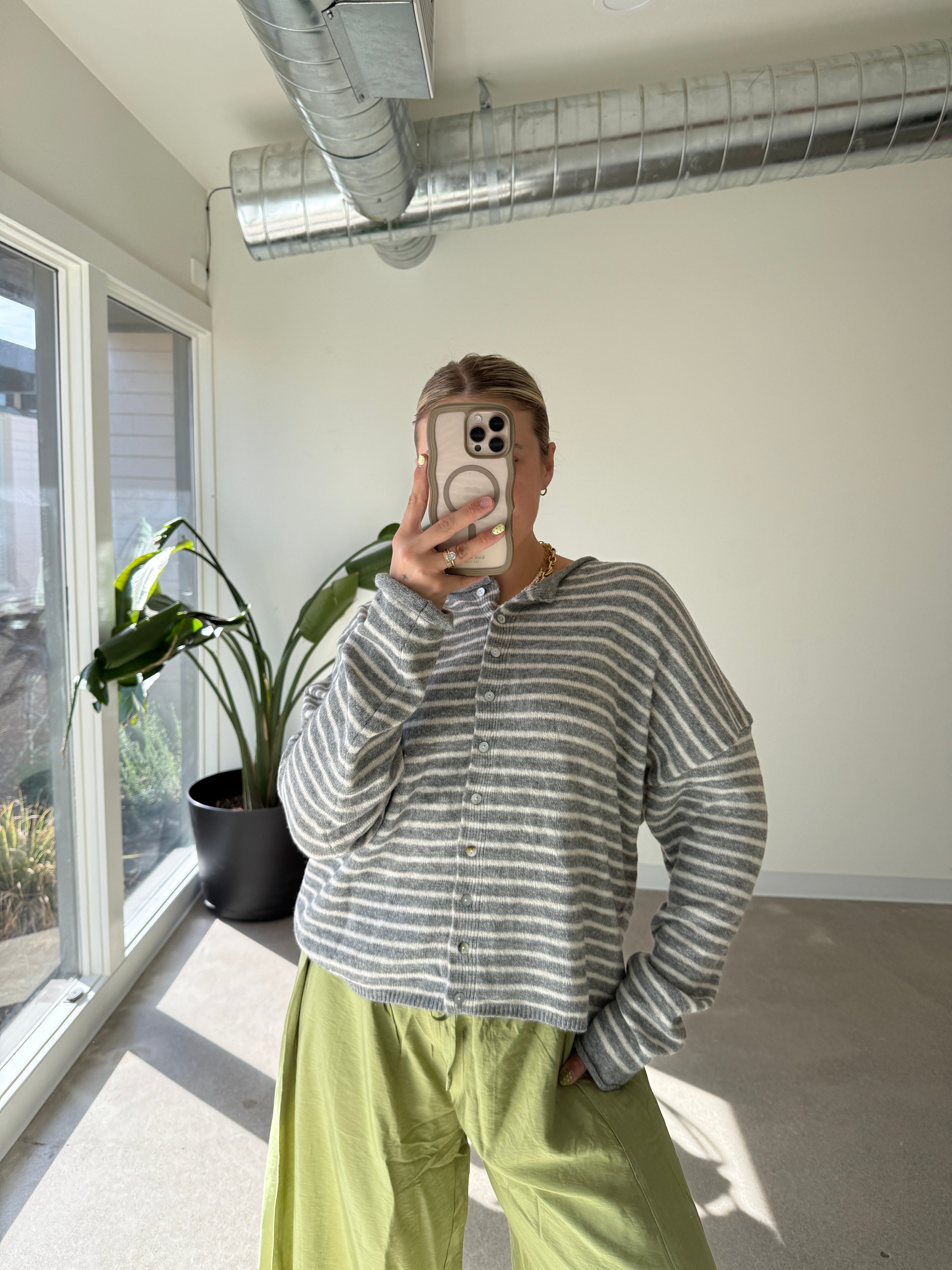 Chilly Mornings Striped Button Down Sweater (Multiple Colors)