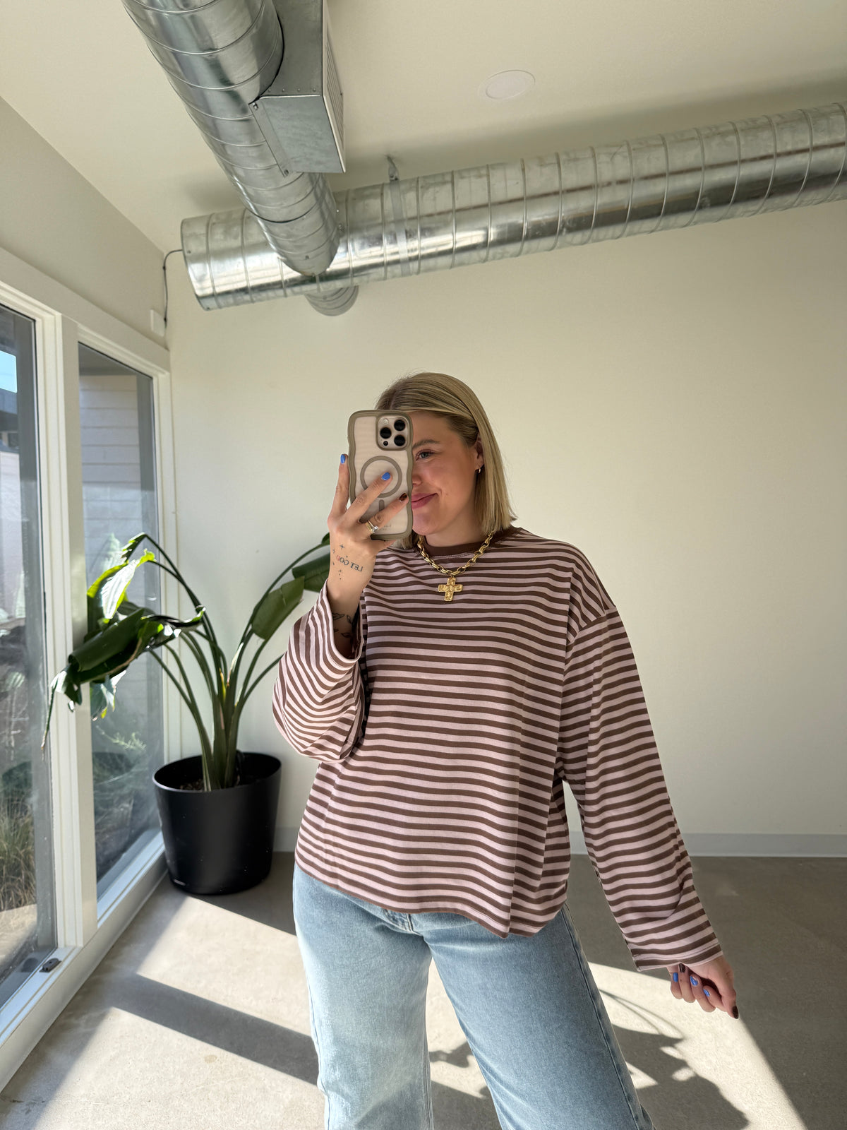 Oversized Stripe Long Sleeve Tops (Multiple Colors)