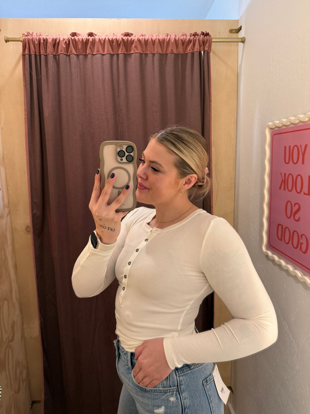 Ribbed Half Button Henley Long Sleeve