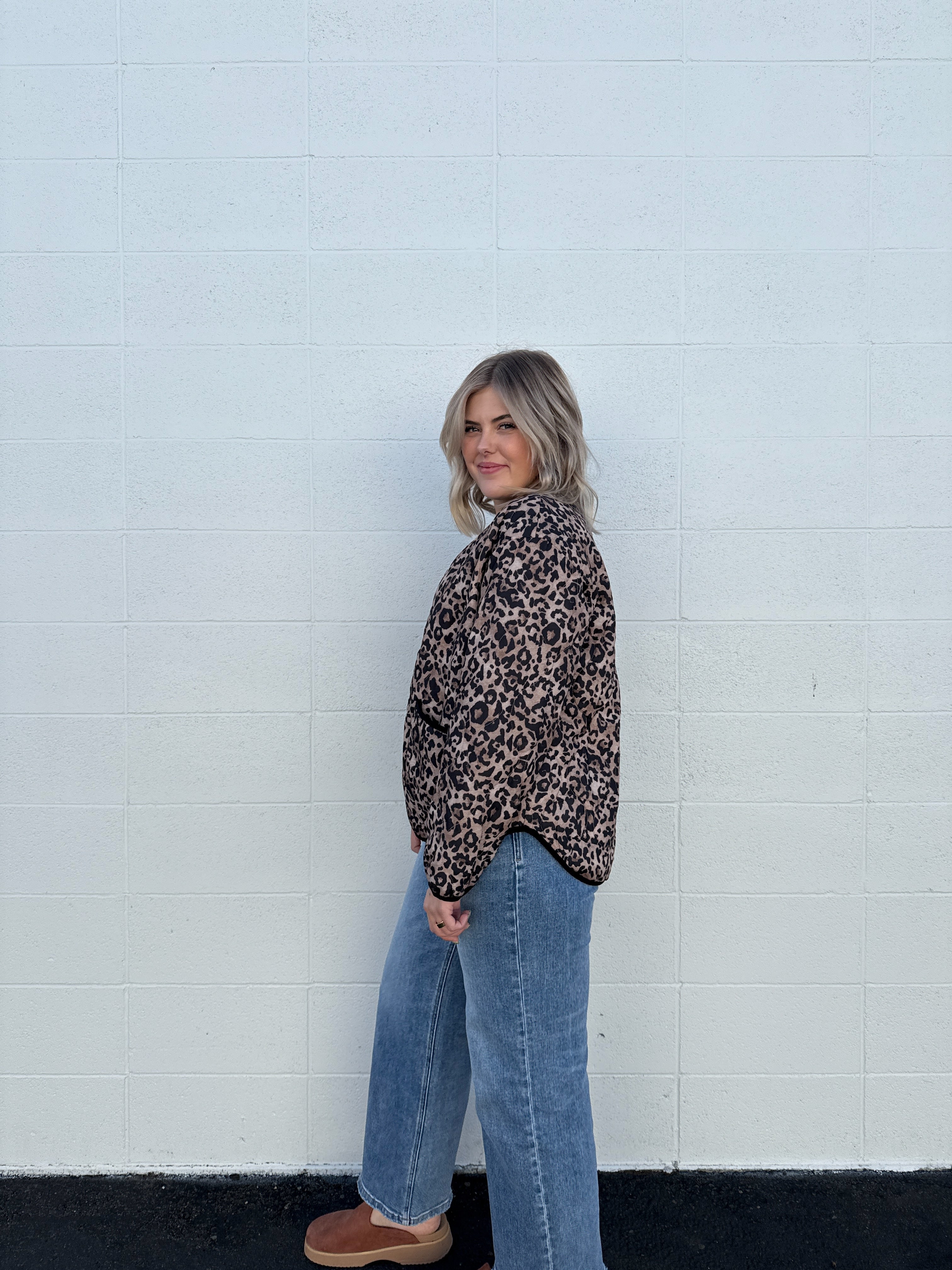 Leopard Quilted Button Down Jacket