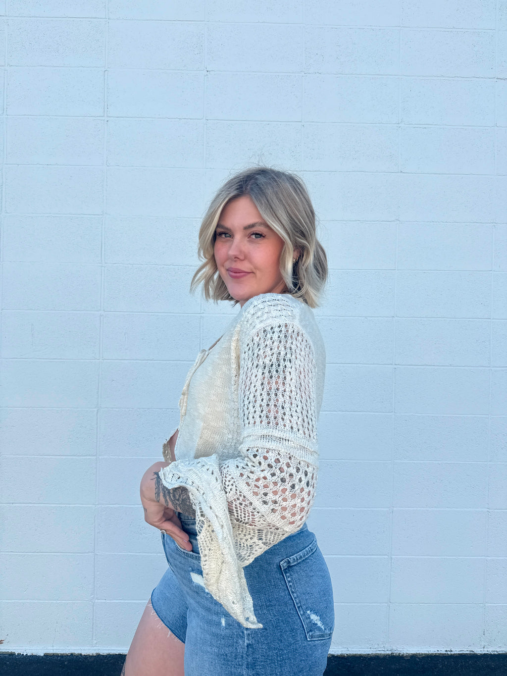 Cropped Knit Sleeve Cardigan