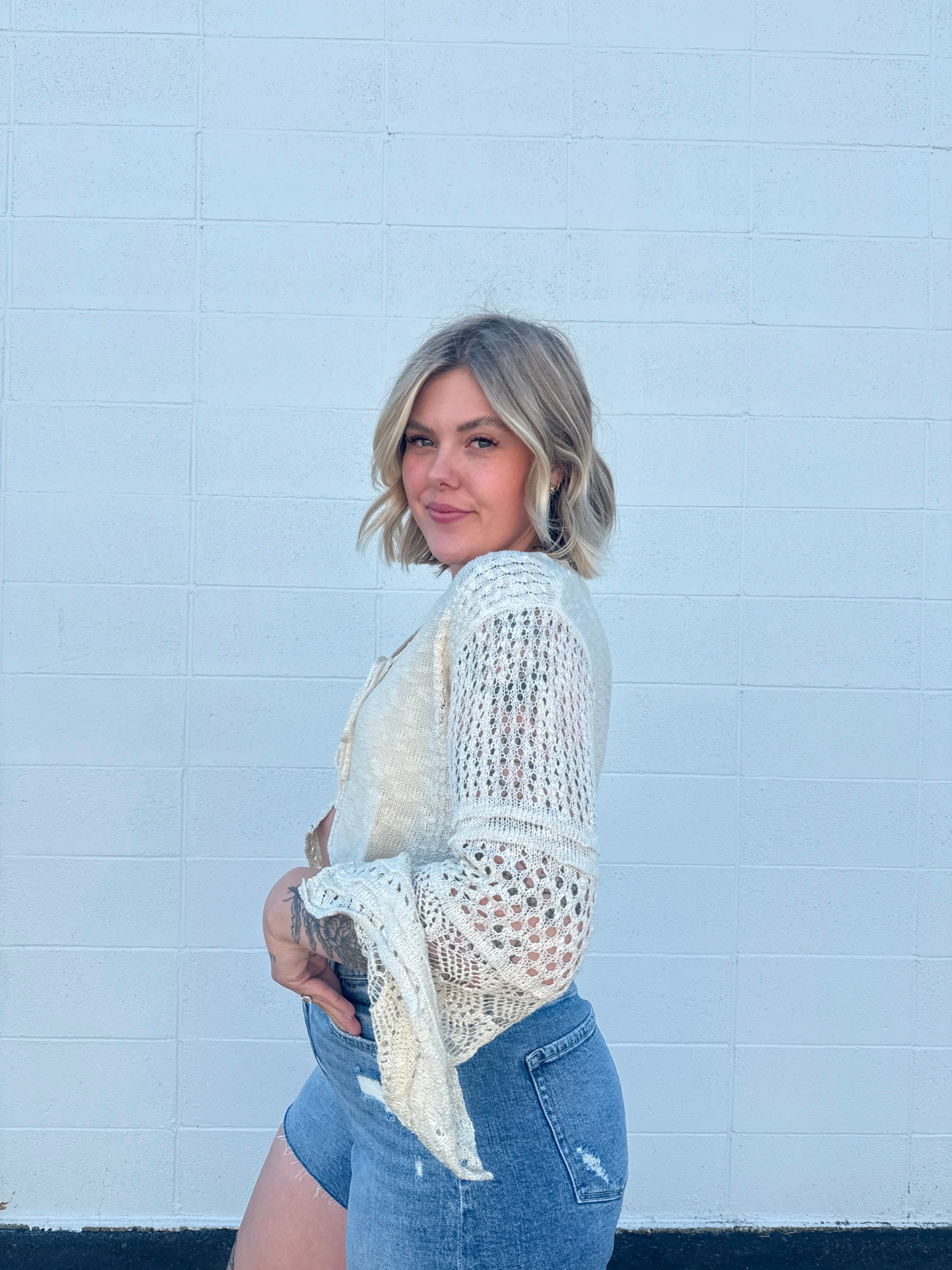 Cropped Knit Sleeve Cardigan