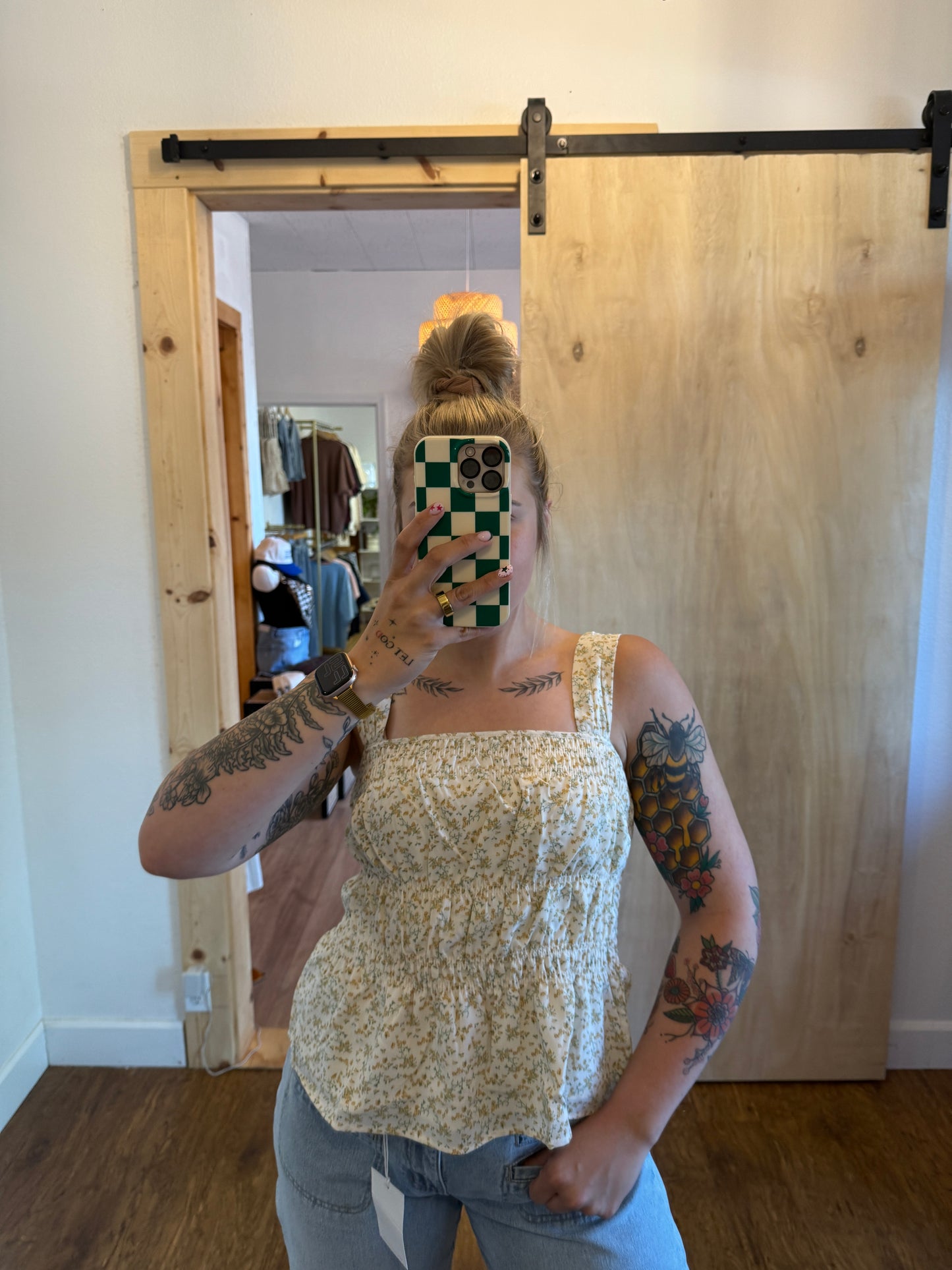 Floral Ruched Square Neck Top