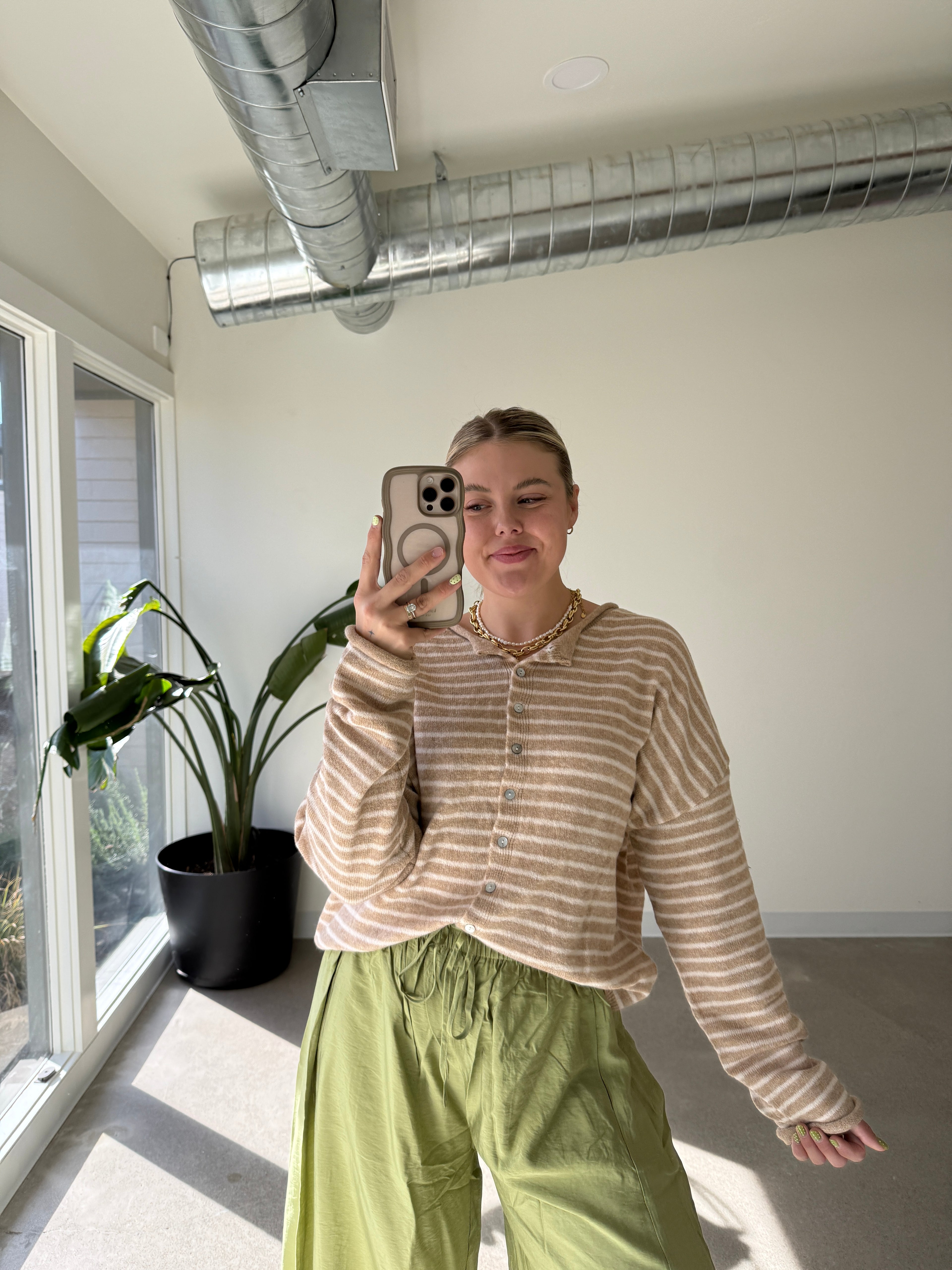 Chilly Mornings Striped Button Down Sweater (Multiple Colors)