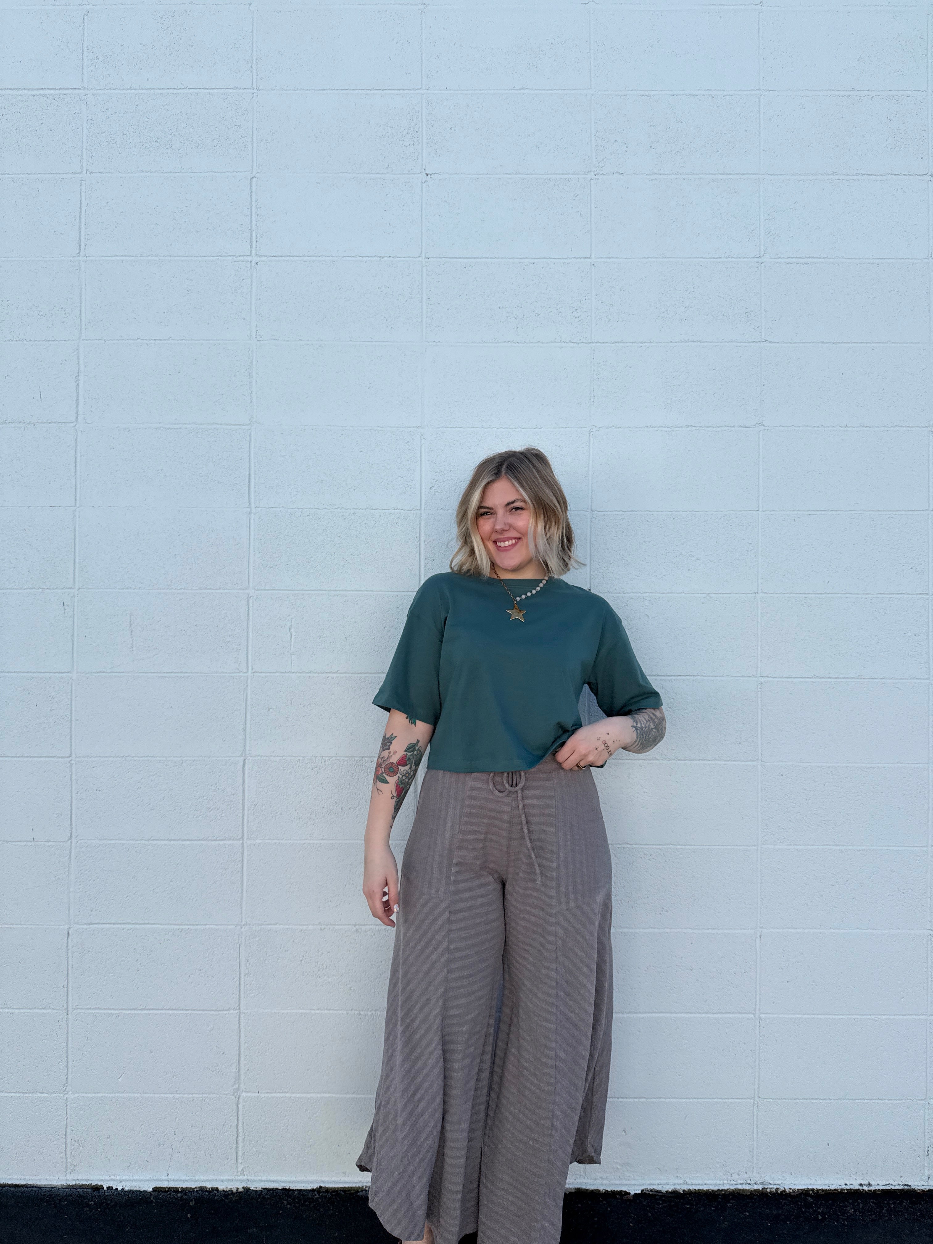 Call me Cozy Tie Textured Wide Pants