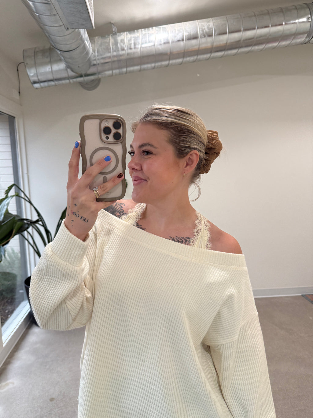 Jillian Lace Edge Off Shoulder Sweater