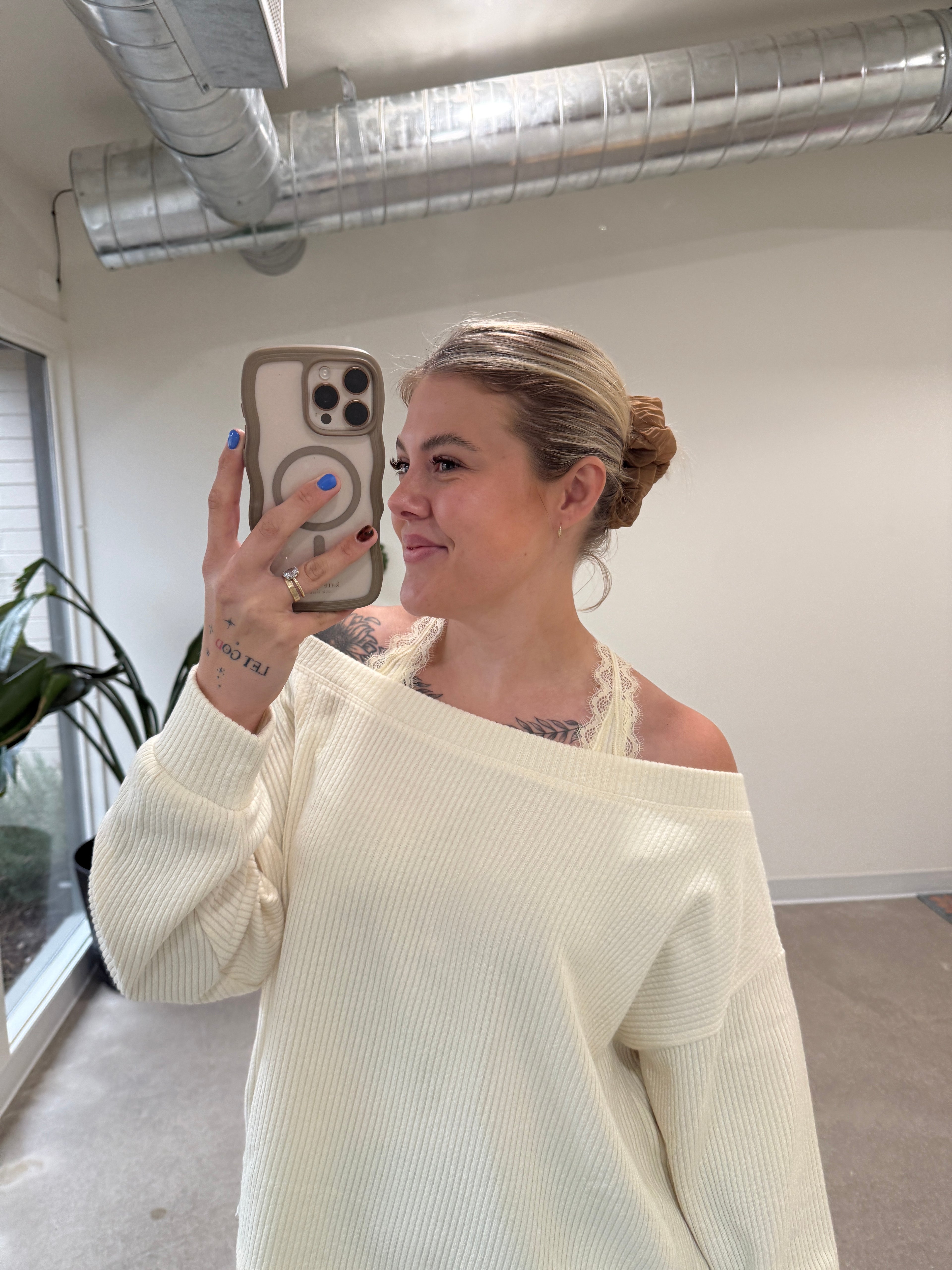 Jillian Lace Edge Off Shoulder Sweater