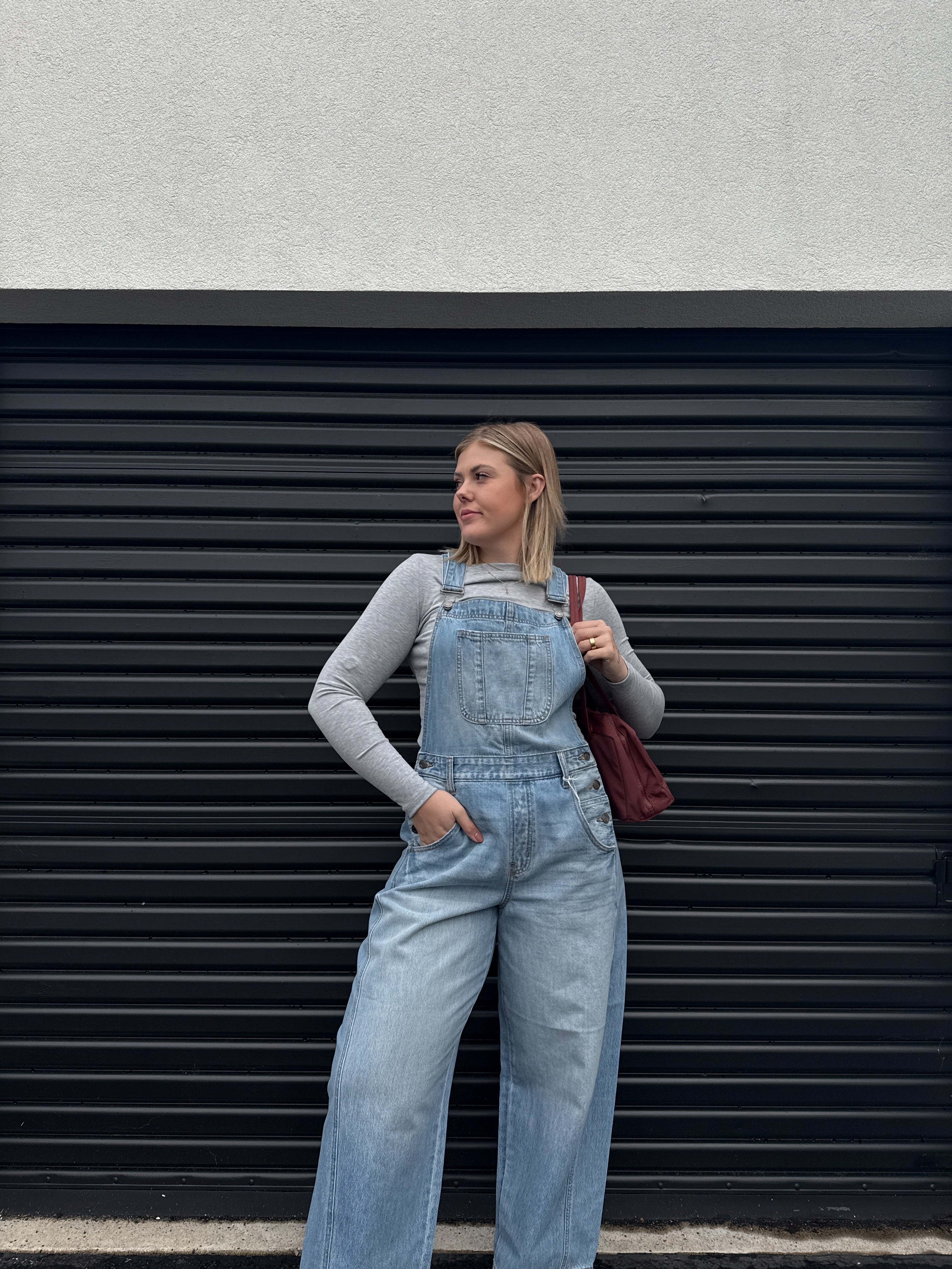 Mid Waisted Denim Barrel Overalls