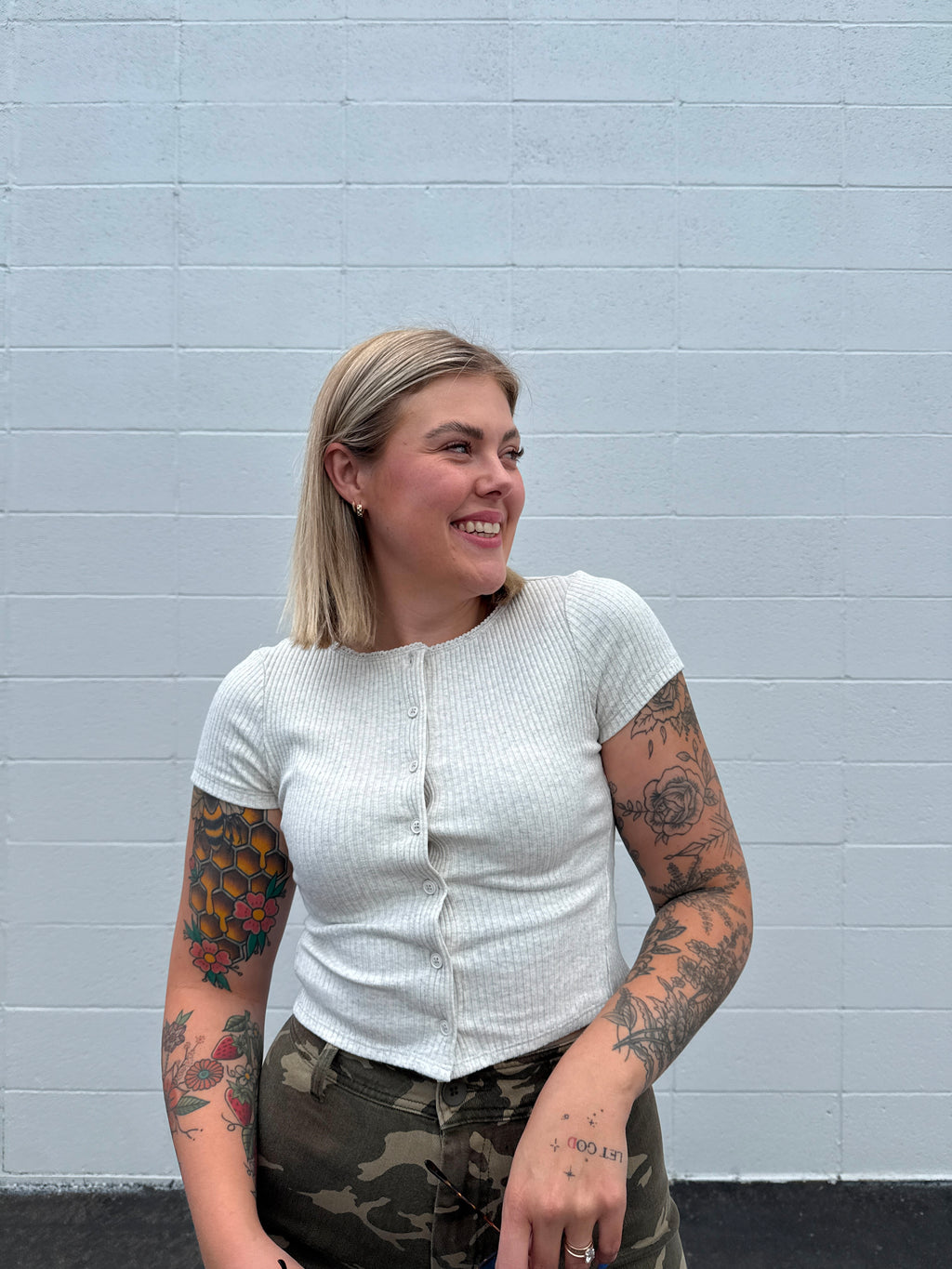 Off Duty Ribbed Button Top