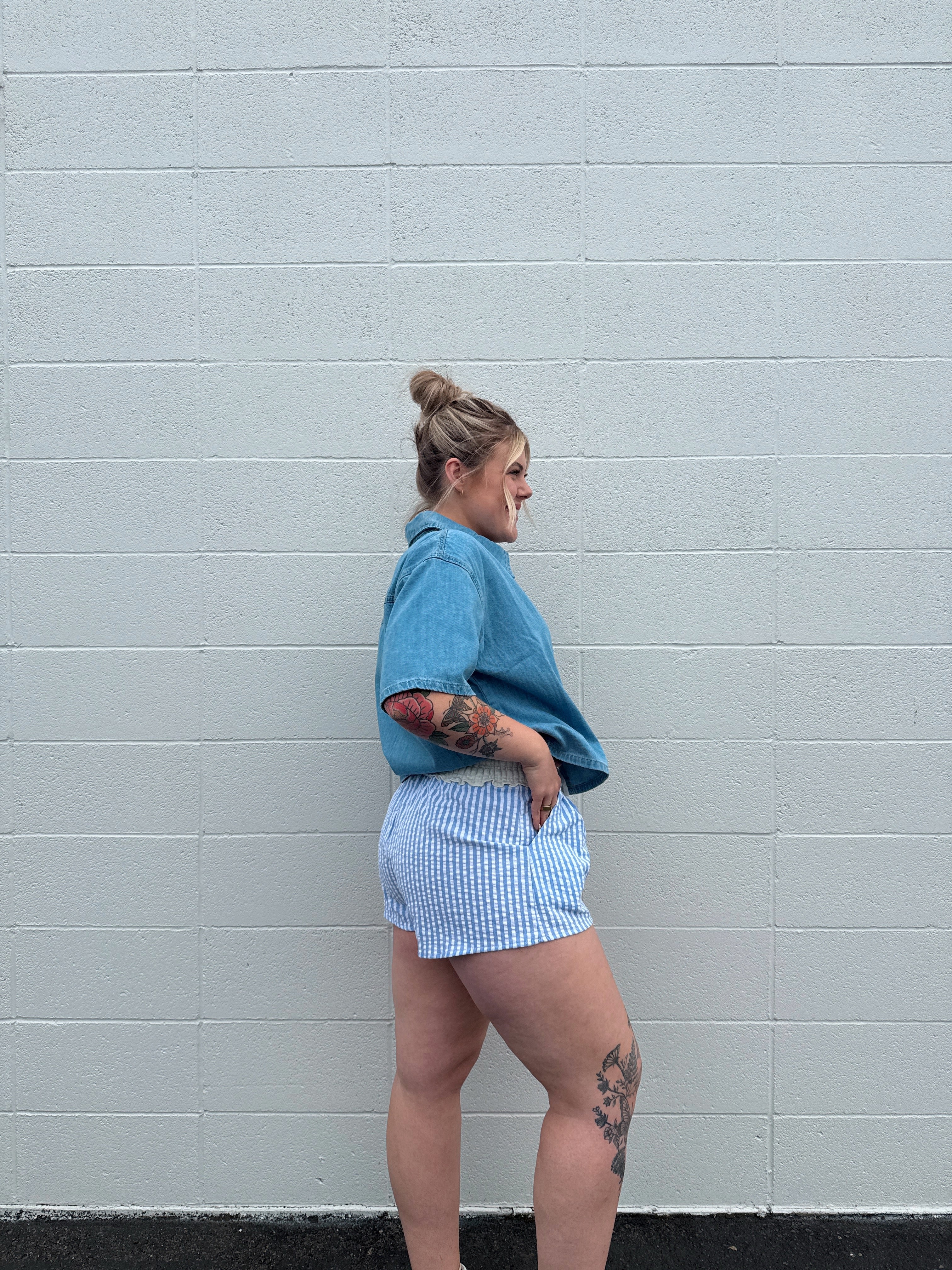 Sky Blue Striped Shorts