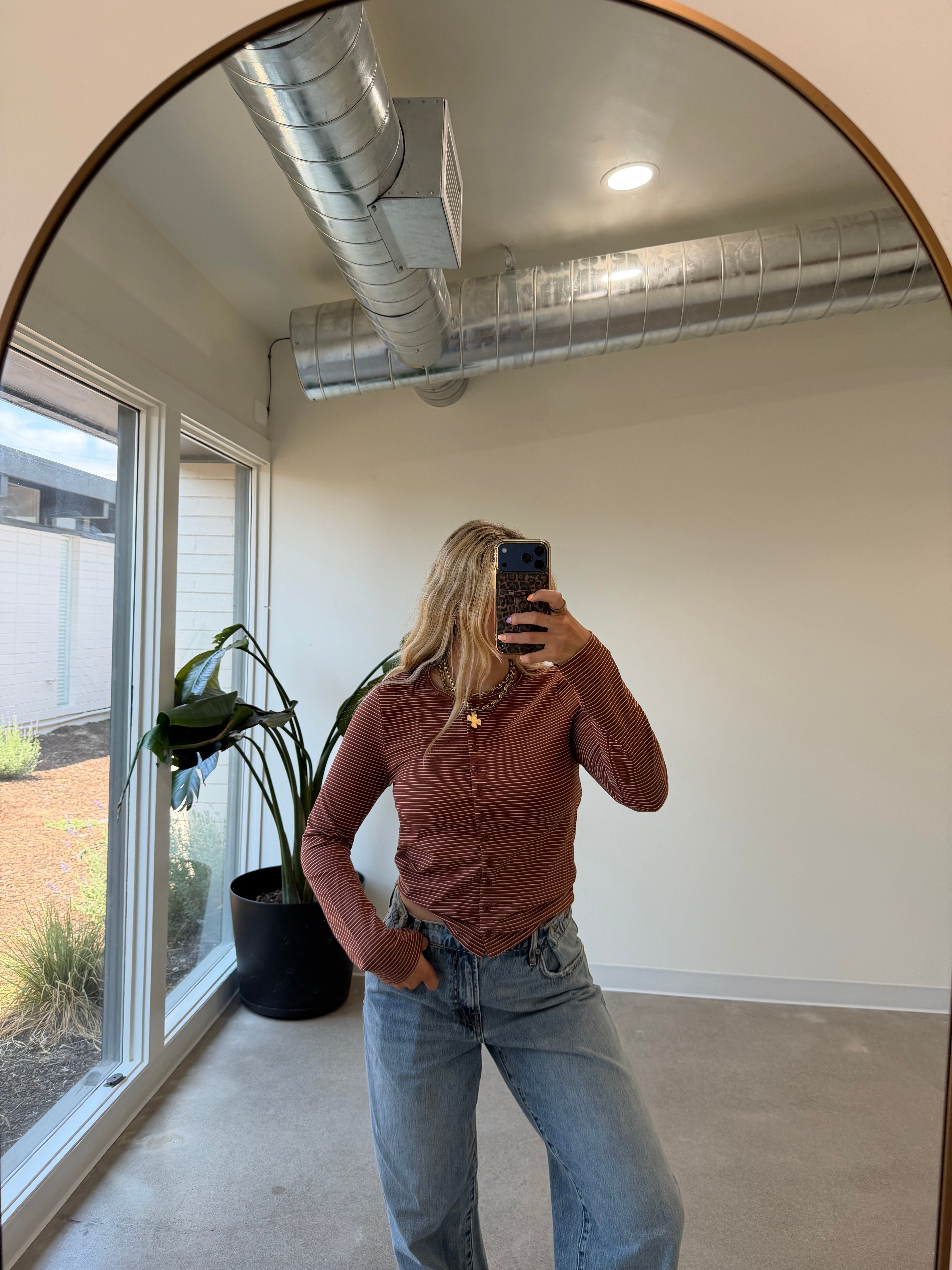 Maple Mornings Striped Button Down Top