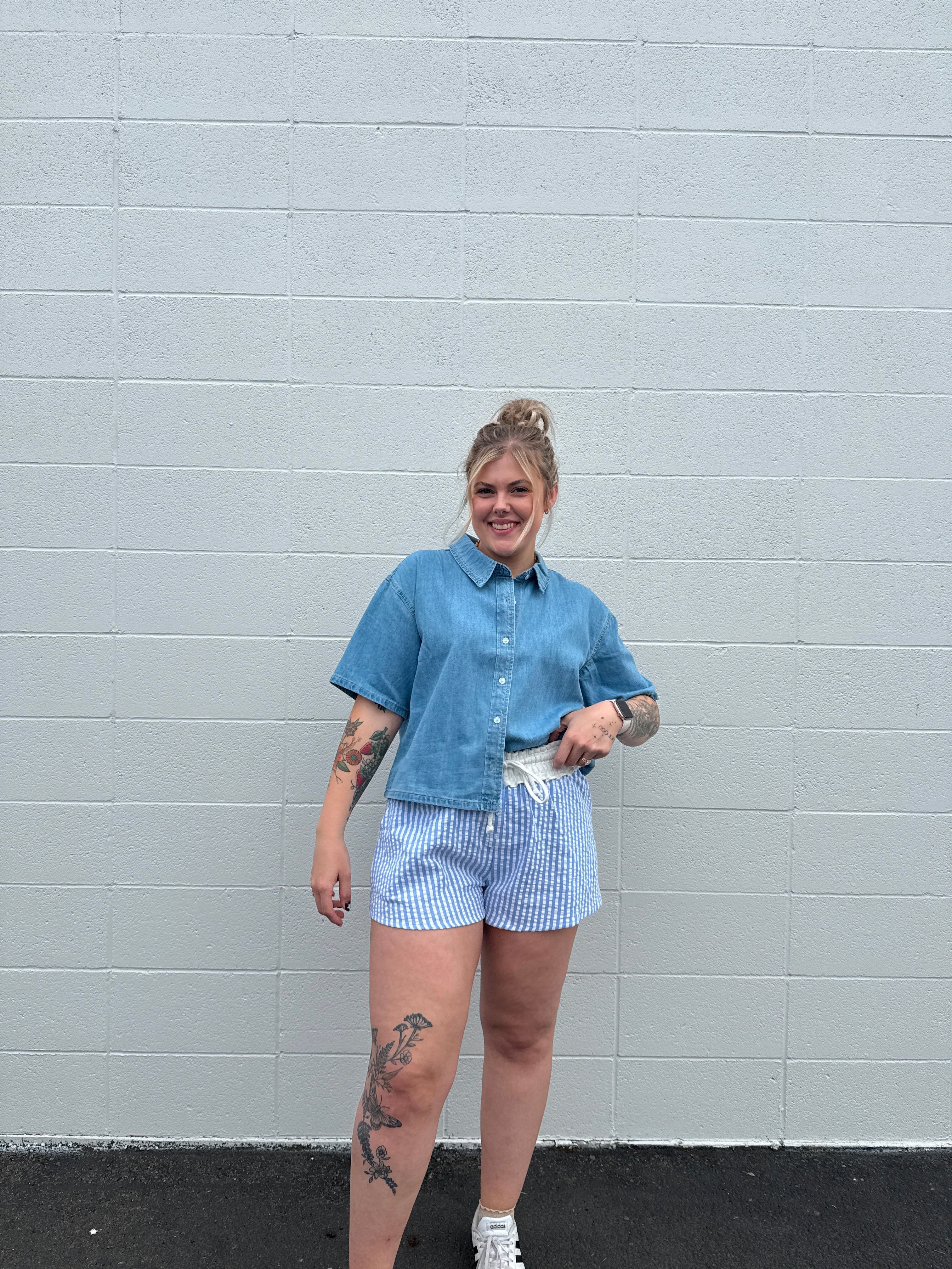 Sky Blue Striped Shorts