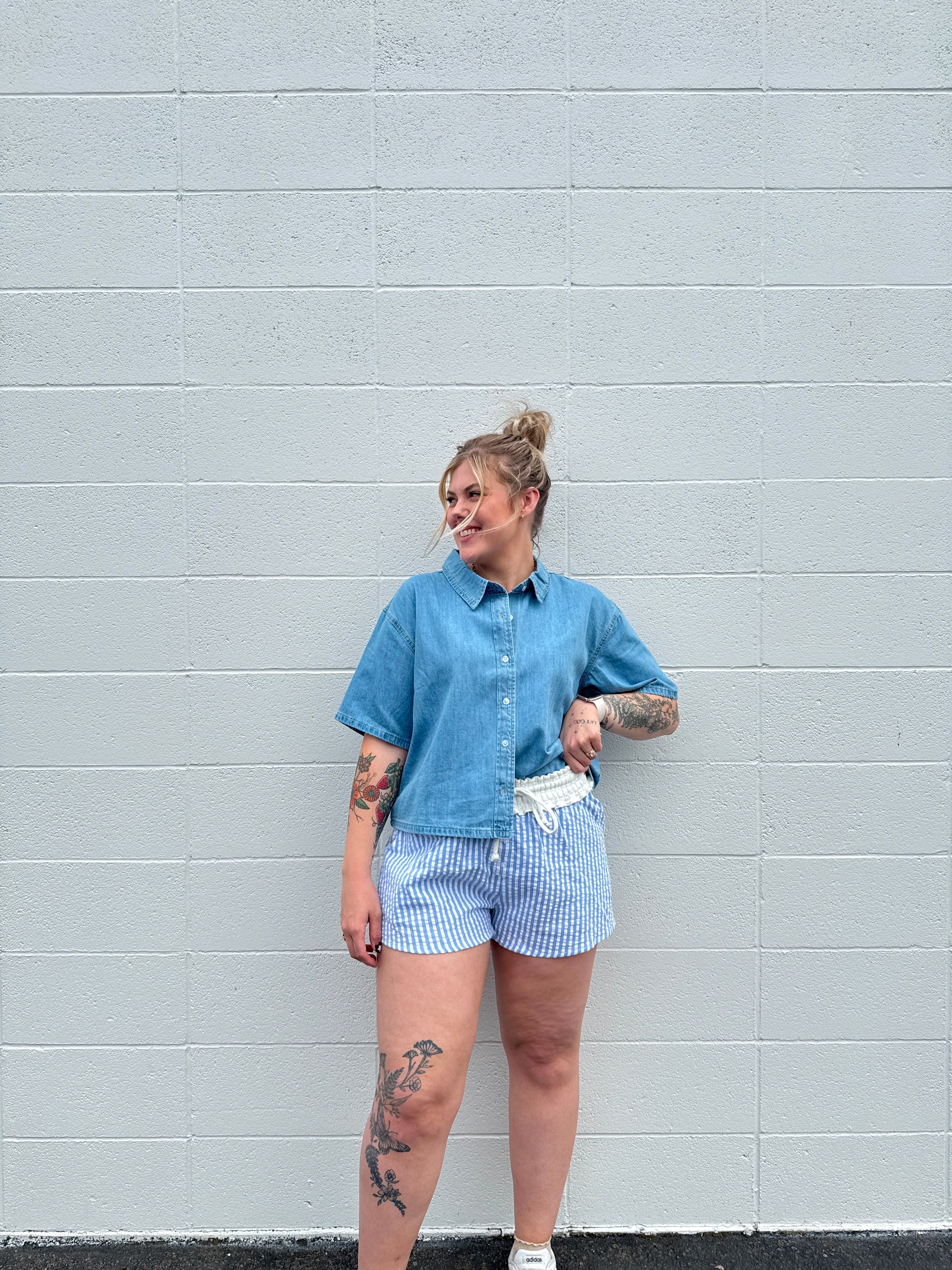 Sky Blue Striped Shorts