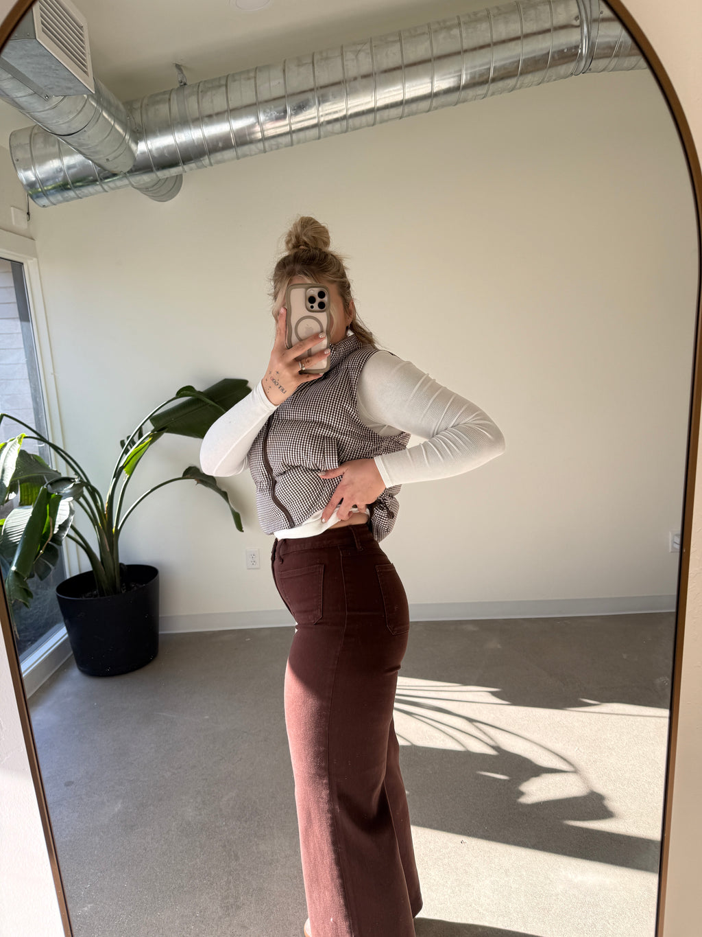 Mini Patch Pocket Brown Wide Leg Pants