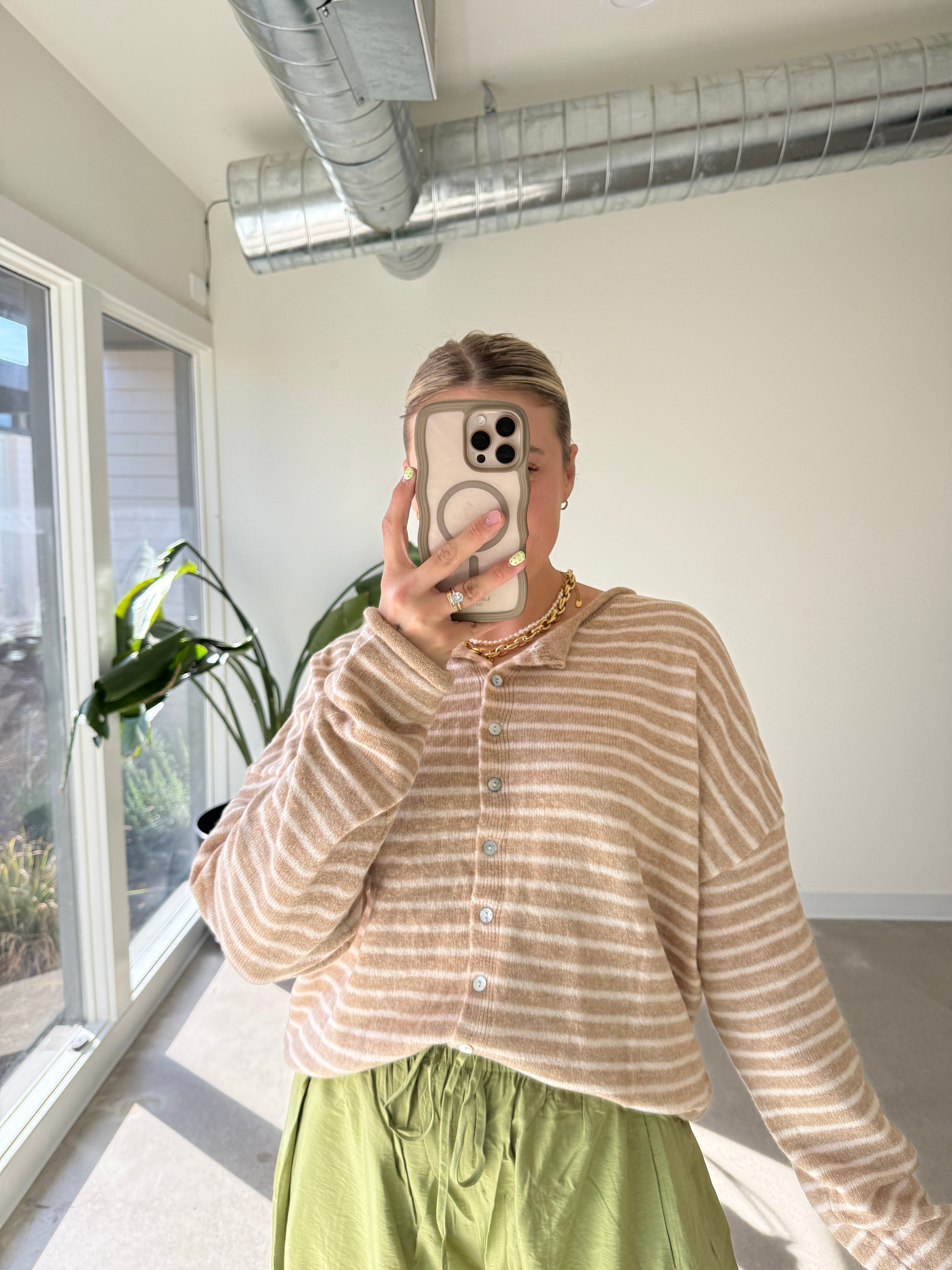 Chilly Mornings Striped Button Down Sweater (Multiple Colors)