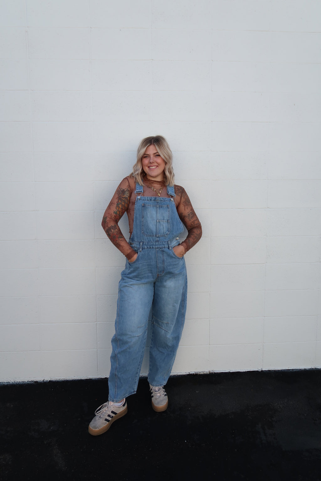 Light Wash Barrel Overalls