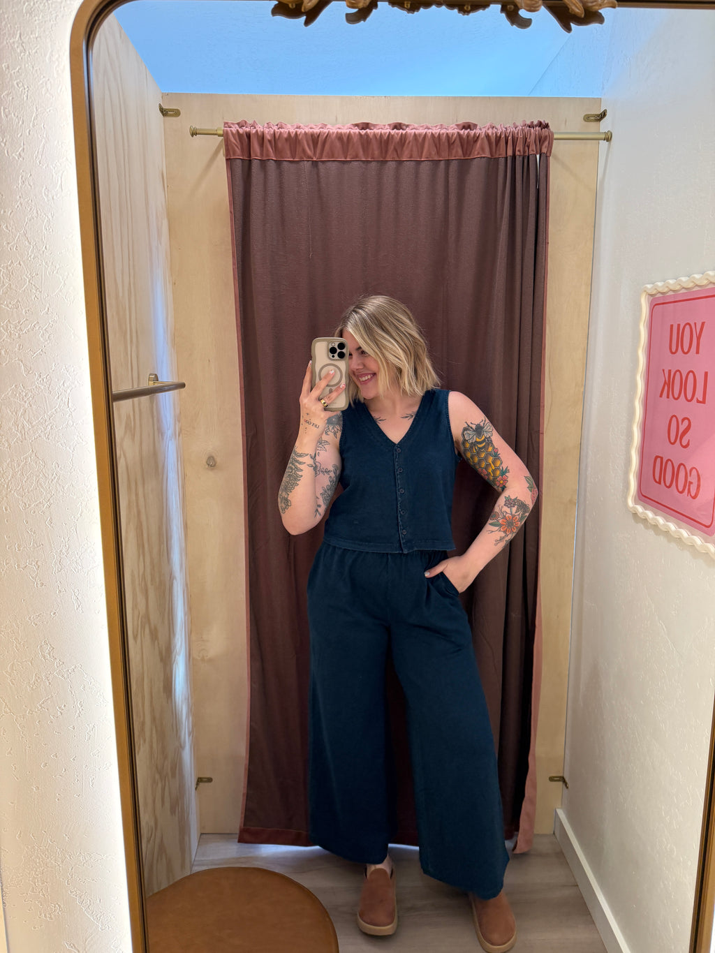 Indigo Blue Washed Knit Pants