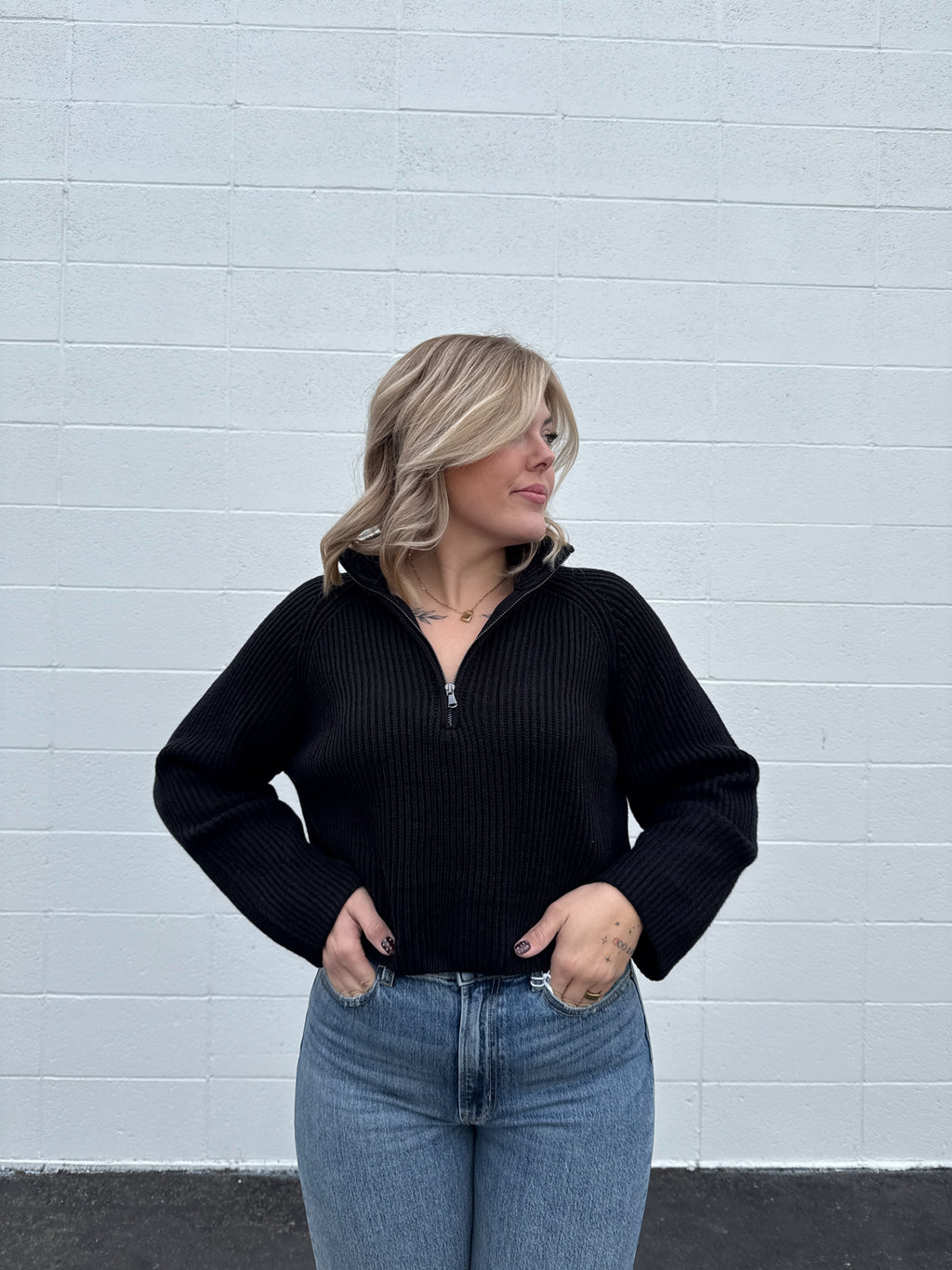 Classy Girl Half Zip Ribbed Sweater