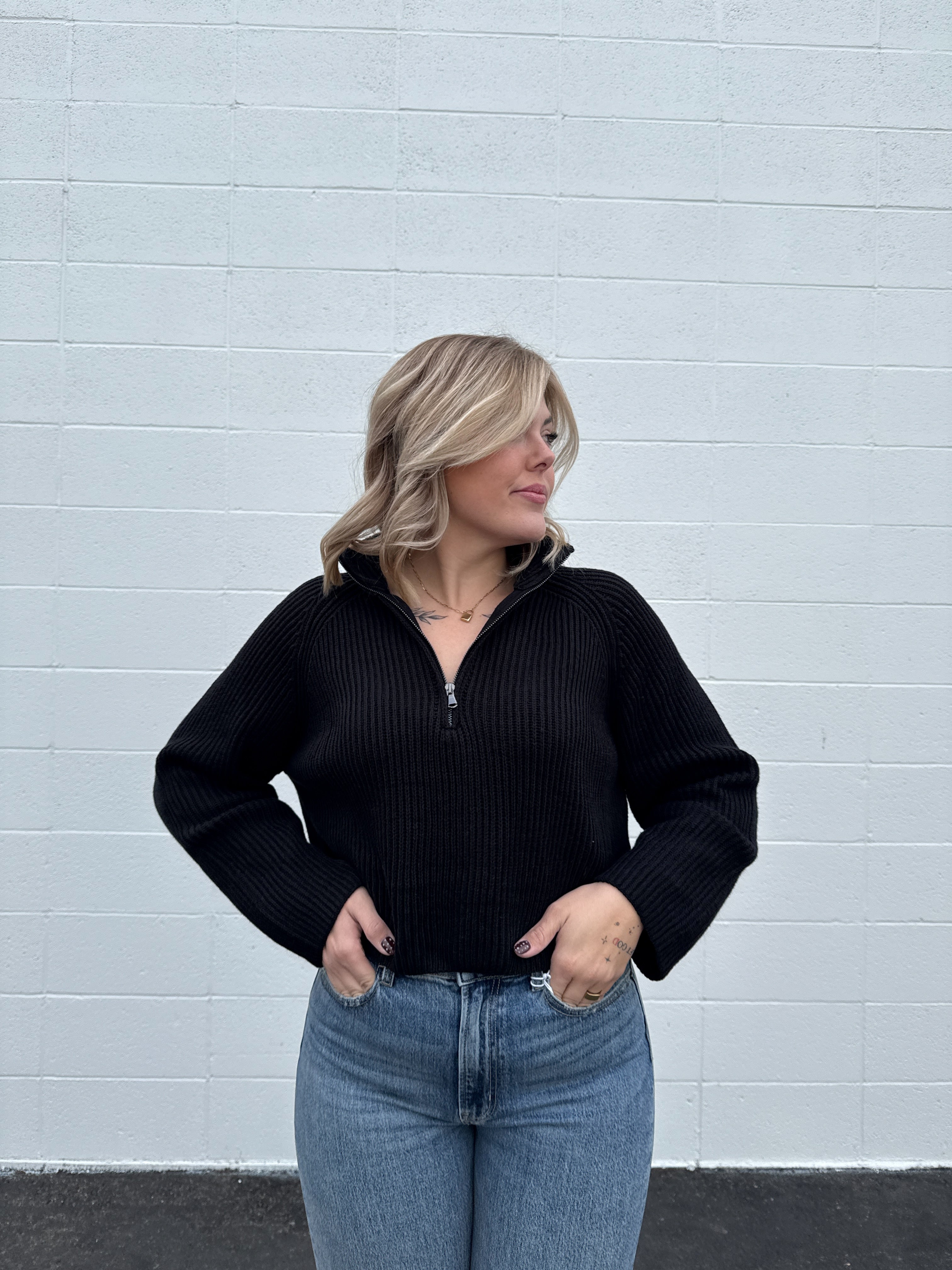 Classy Girl Half Zip Ribbed Sweater