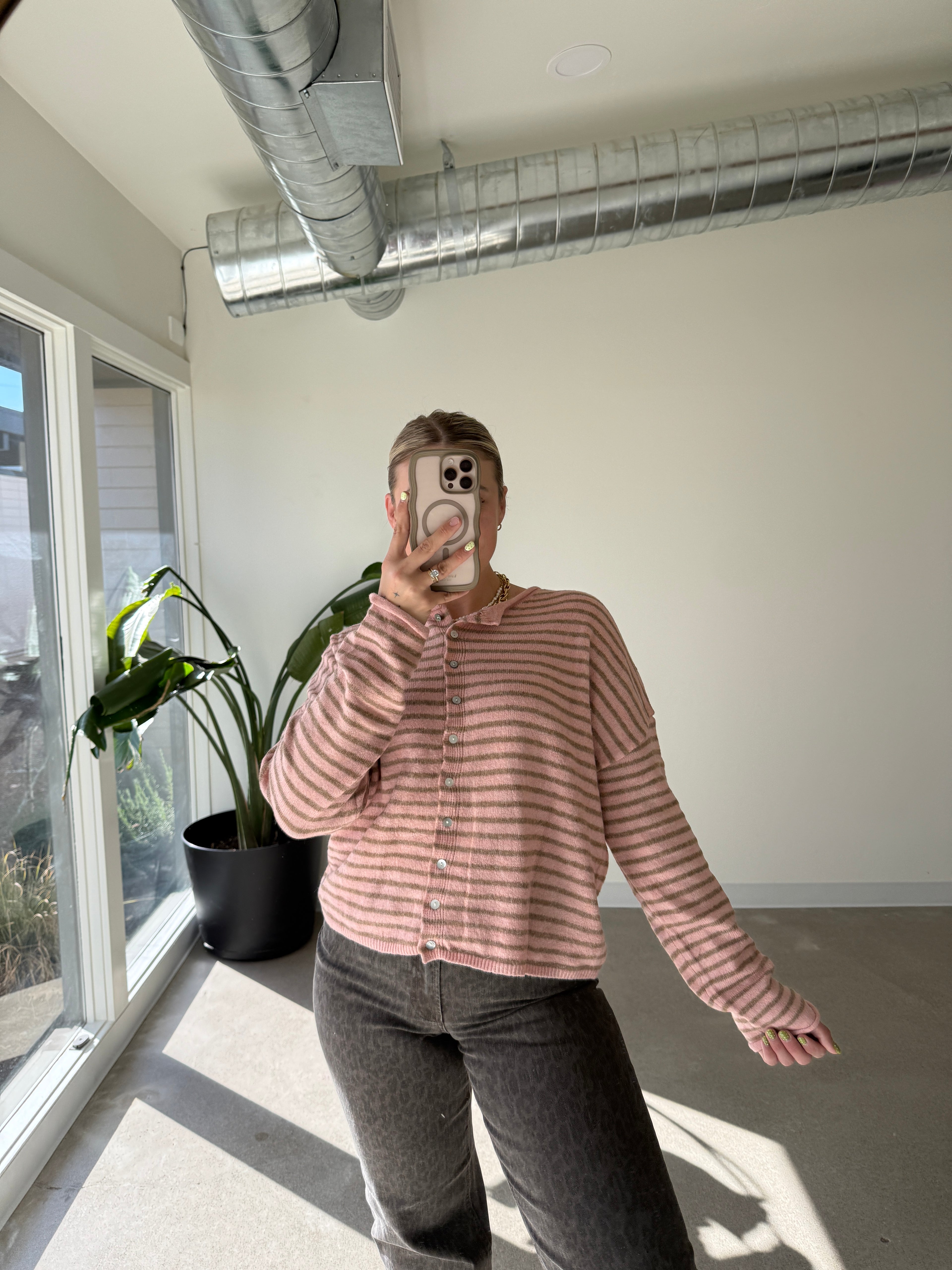 Chilly Mornings Striped Button Down Sweater (Multiple Colors)