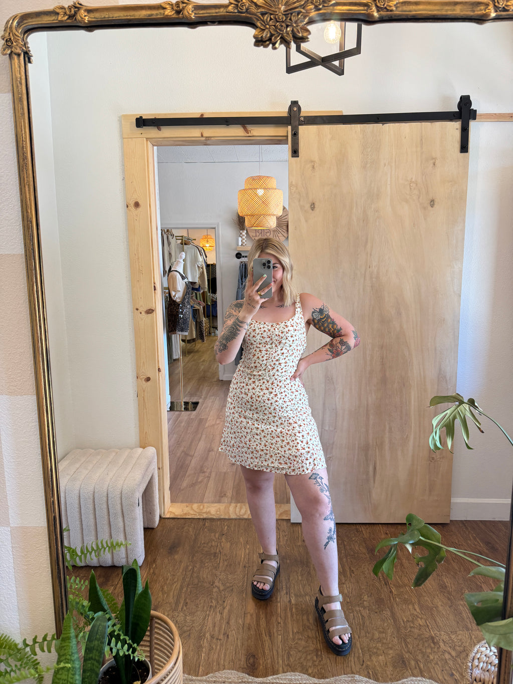 Floral Sleeveless Half Button Down Mini Dress