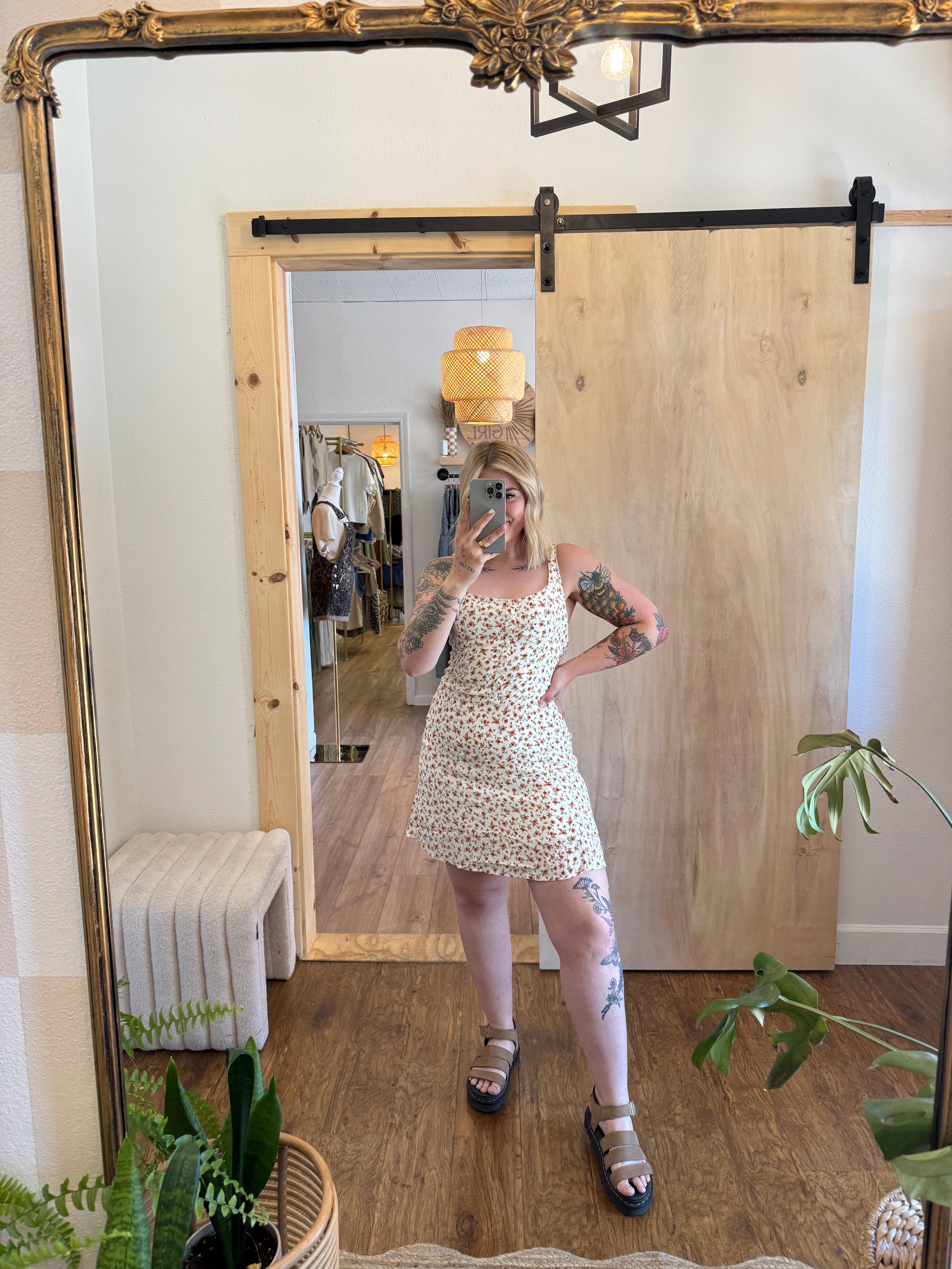 Floral Sleeveless Half Button Down Mini Dress