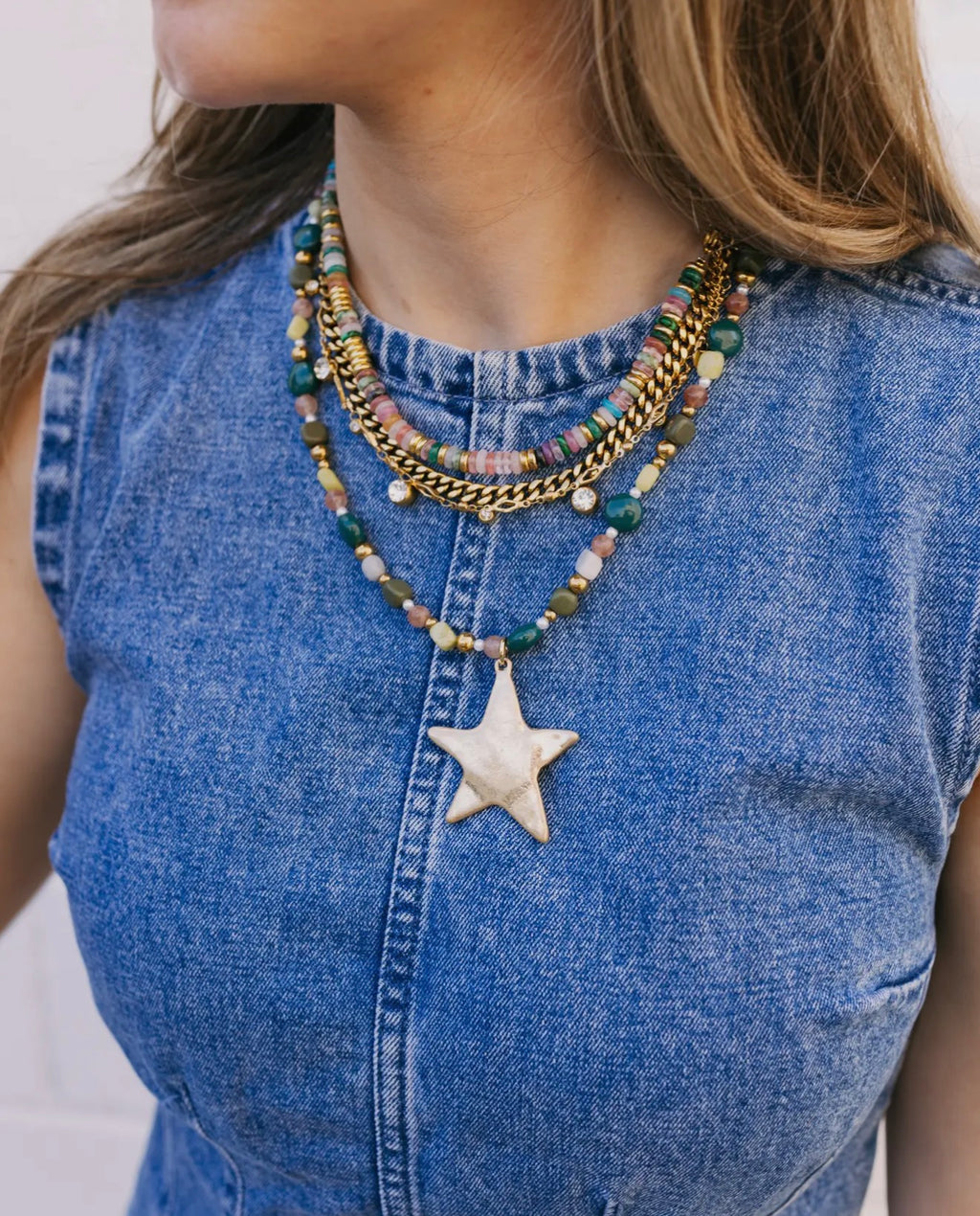 Ziggy Star Layered Necklace - Green