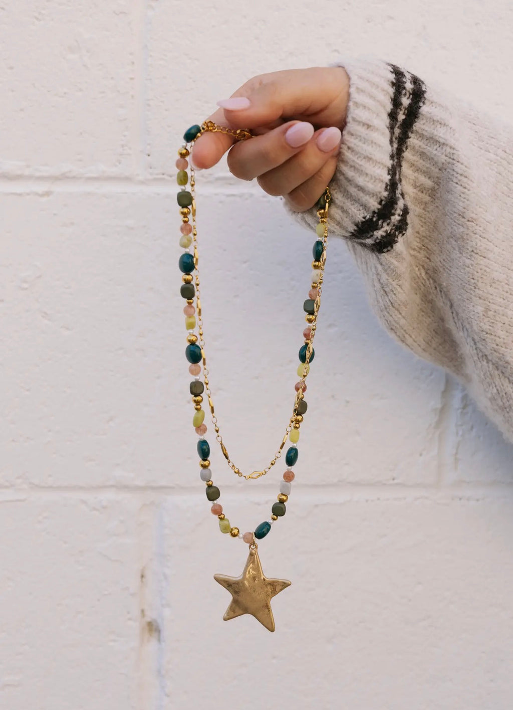 Ziggy Star Layered Necklace - Green