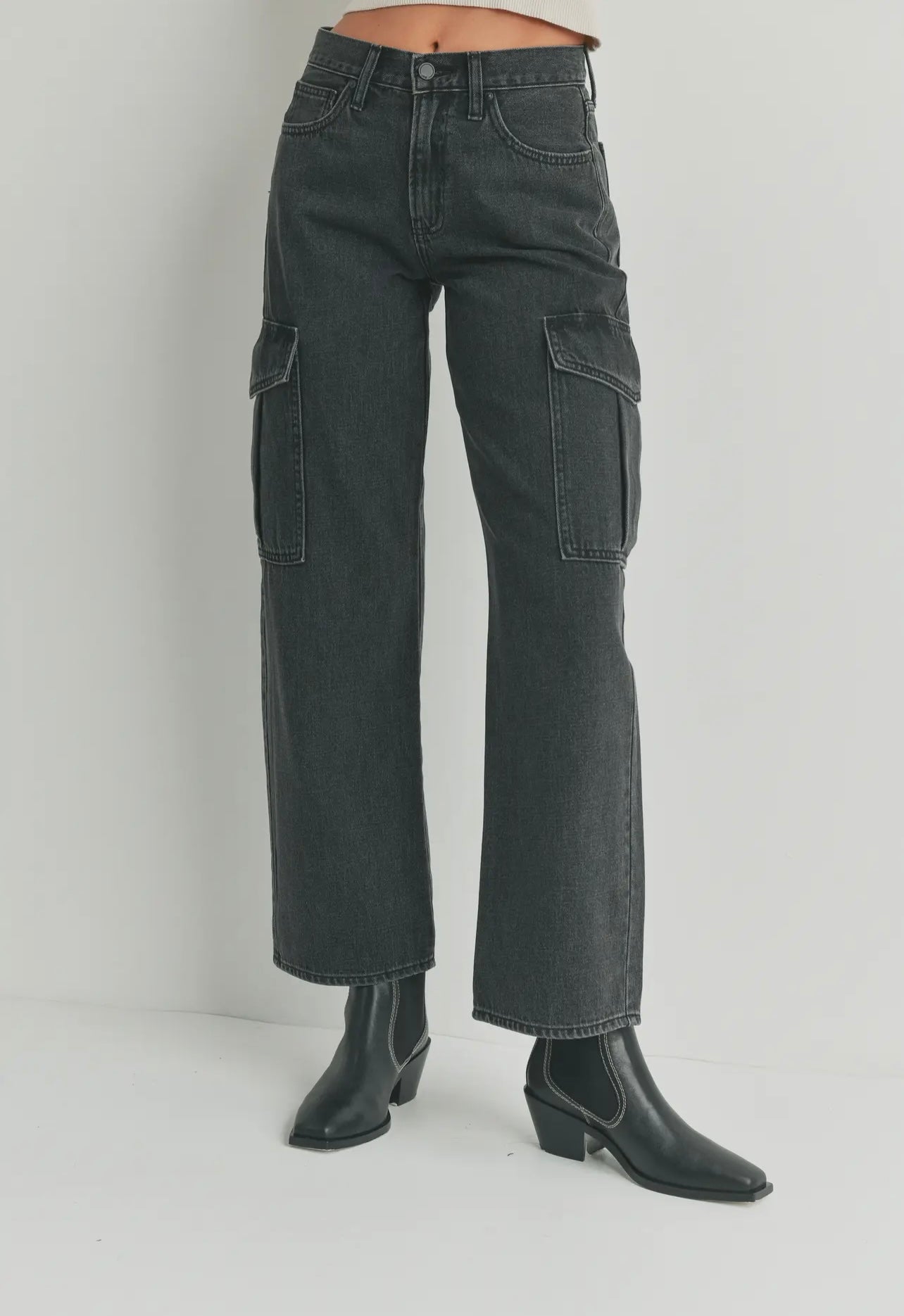 Black Cargo Straight Jeans