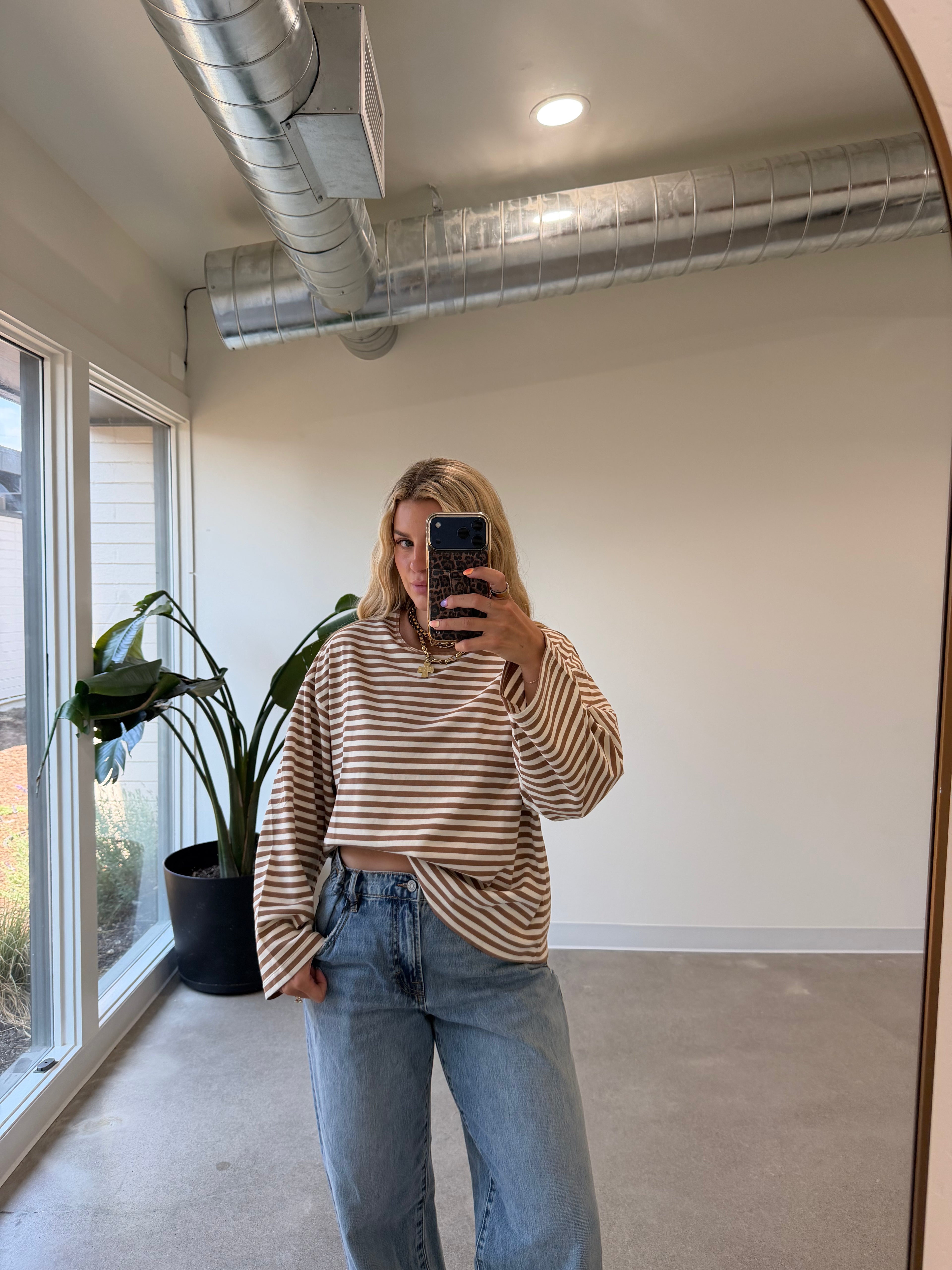 Oversized Stripe Long Sleeve Tops (Multiple Colors)