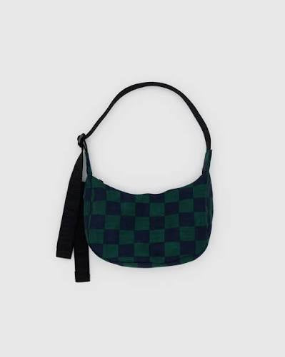Baggu Small Crescent Bag - Navy Green Check