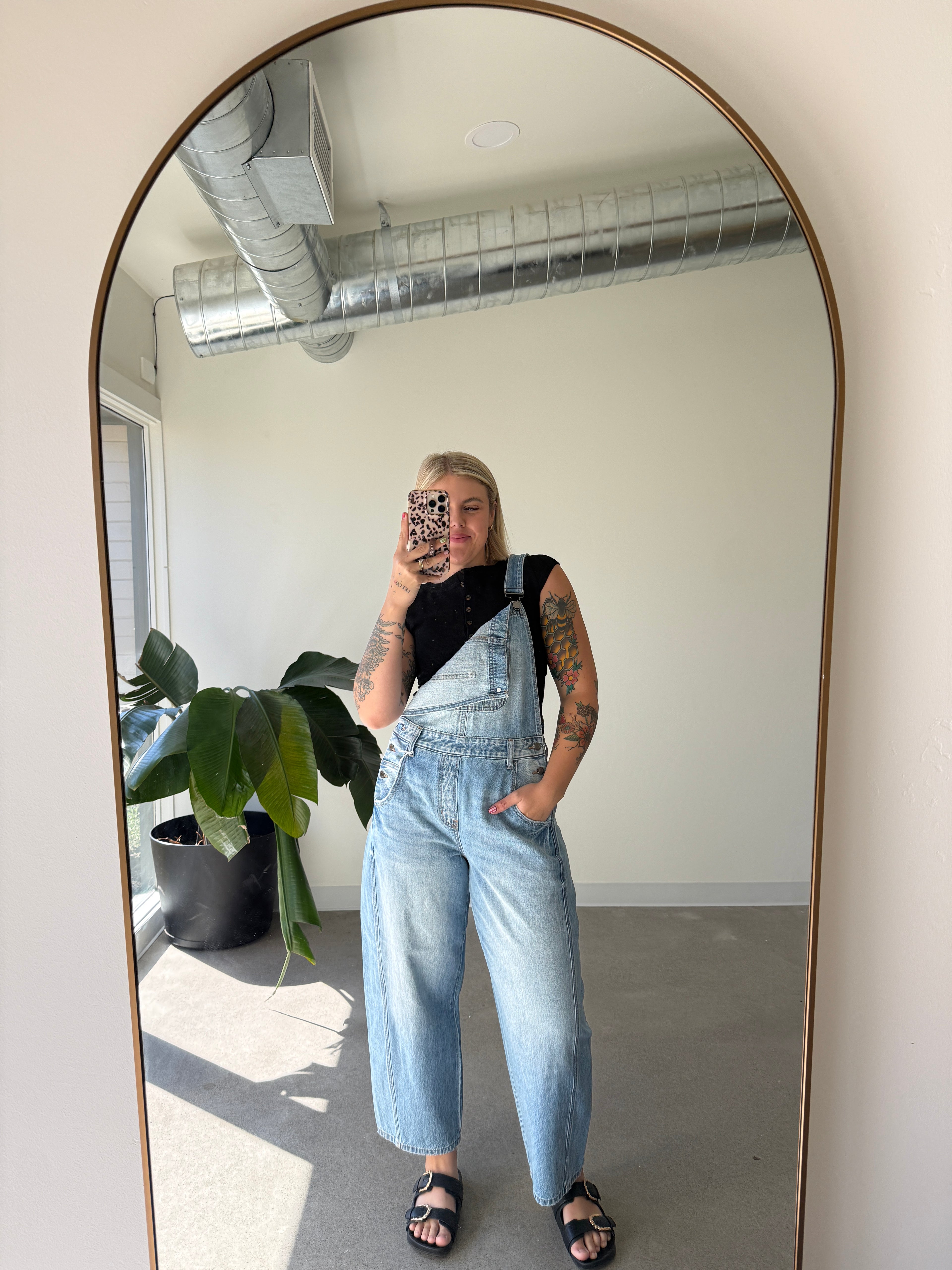 Mid Waisted Denim Overalls - Light Wash