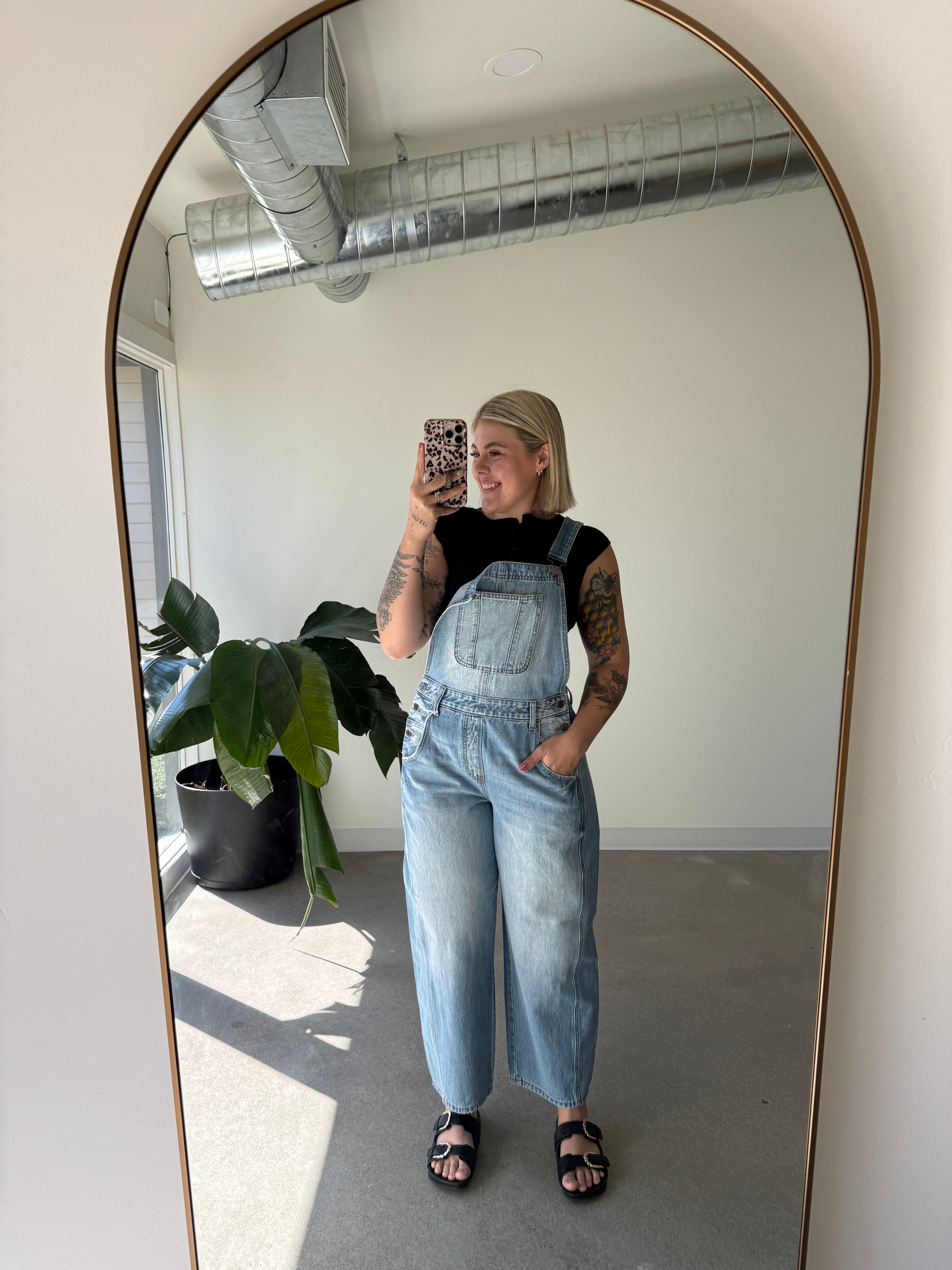 Mid Waisted Denim Overalls - Light Wash