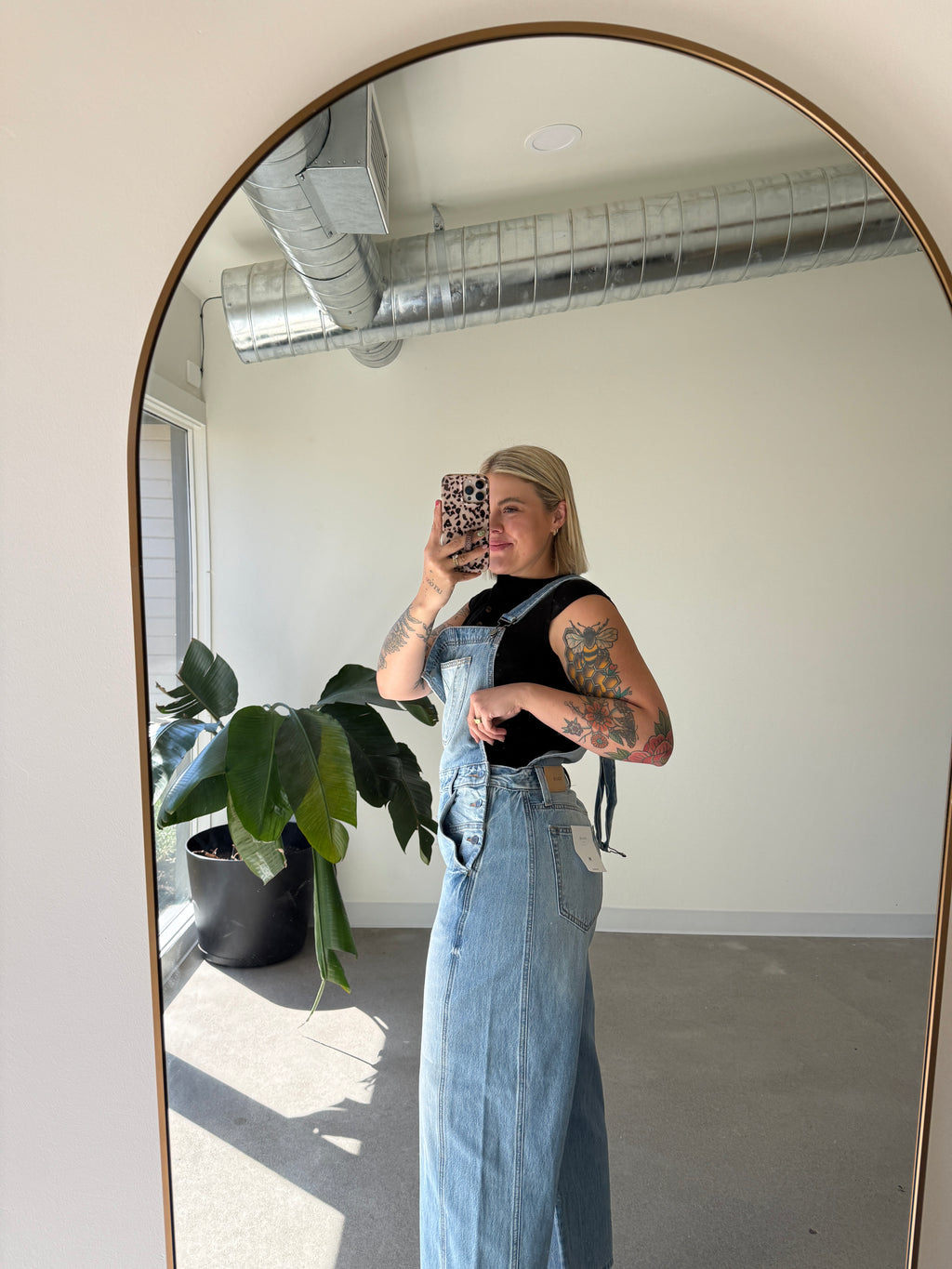 Mid Waisted Denim Overalls - Light Wash