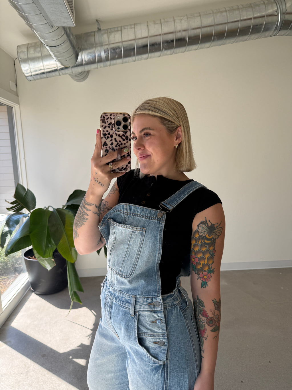 Mid Waisted Denim Overalls - Light Wash