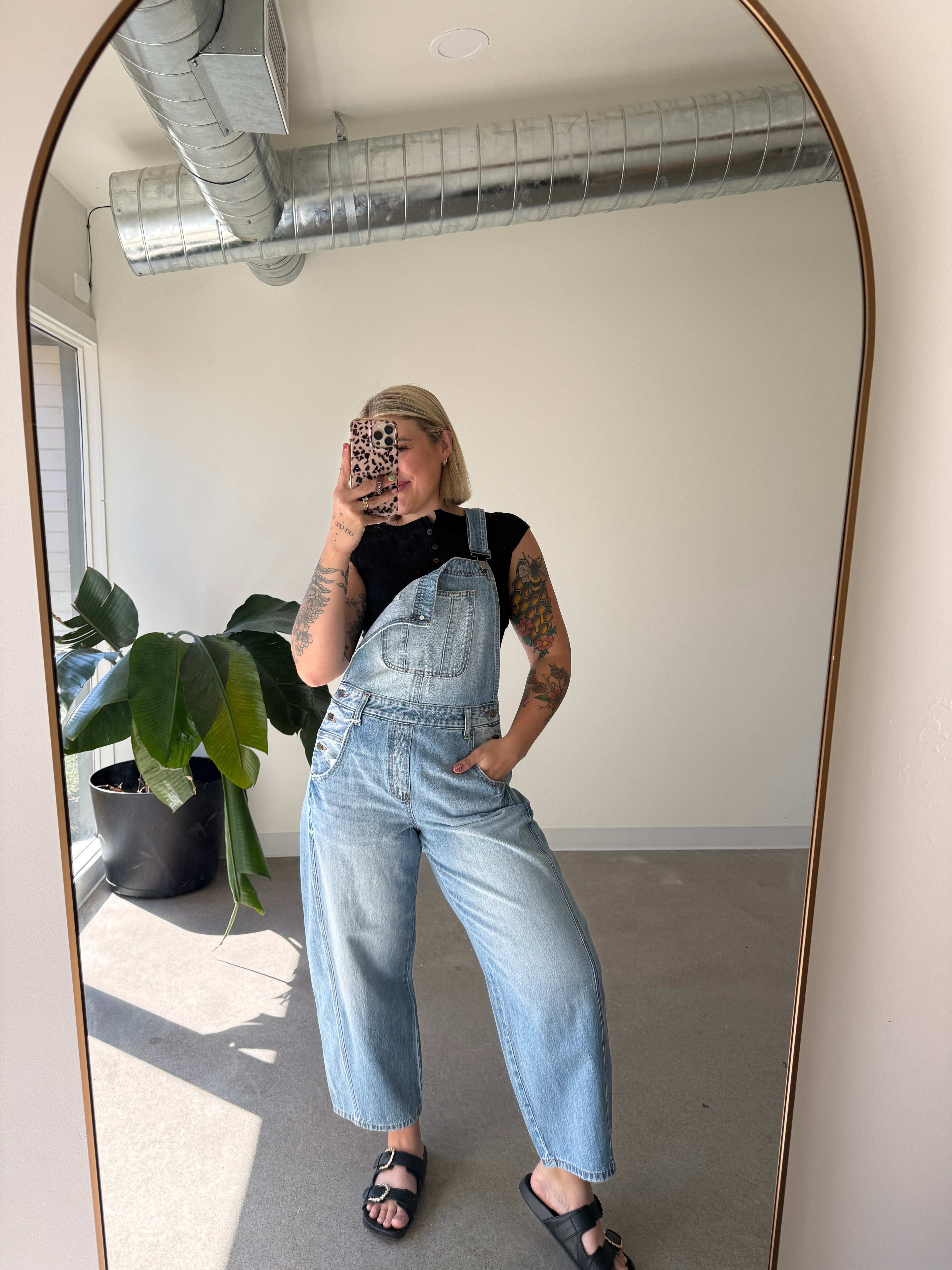 Mid Waisted Denim Overalls - Light Wash