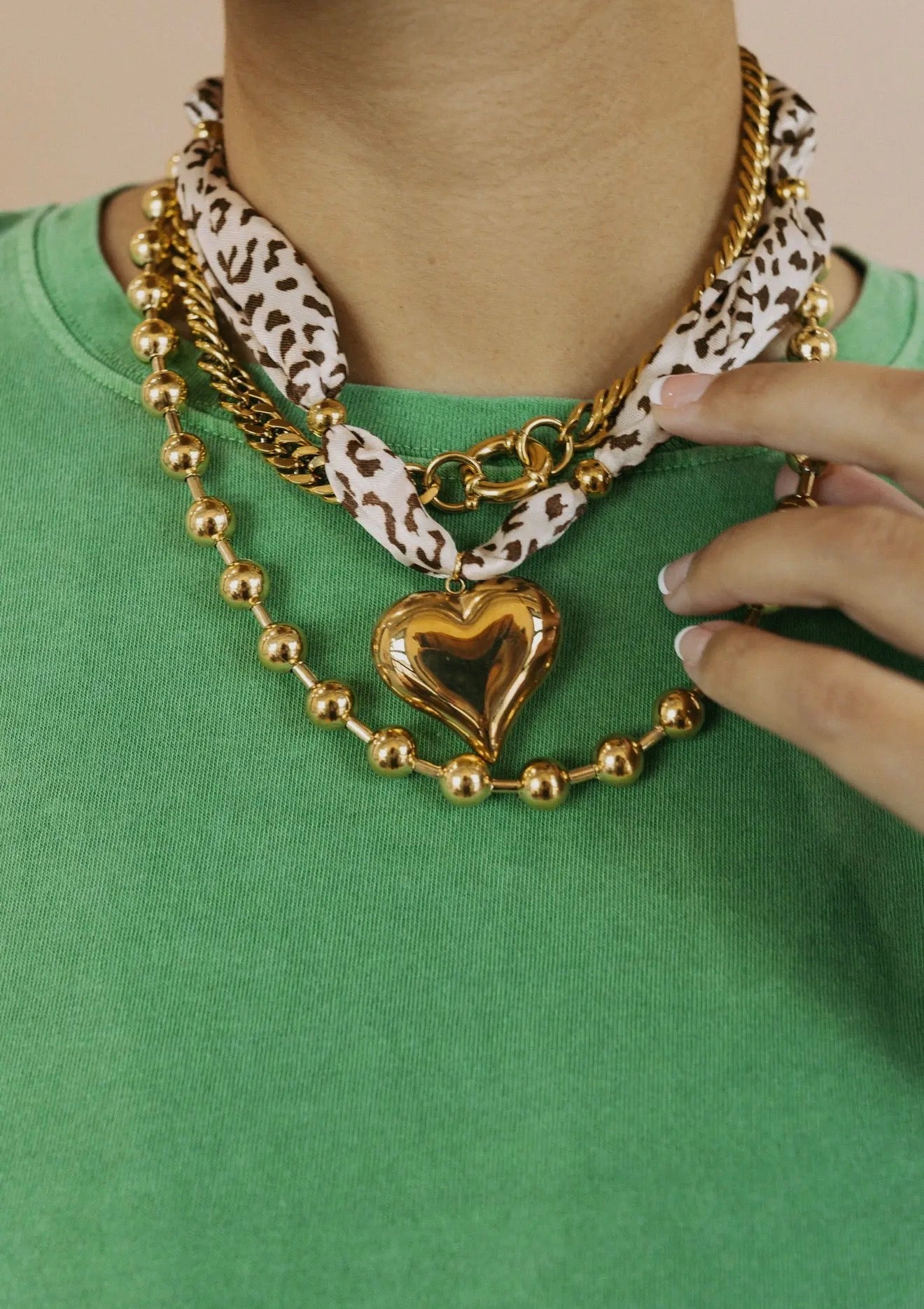 Leopard Scarf Heart Charm Necklace