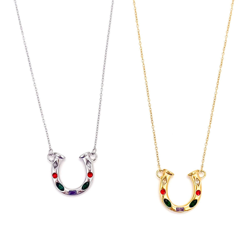 Lainey Crystal Horseshoe Necklace || Gold