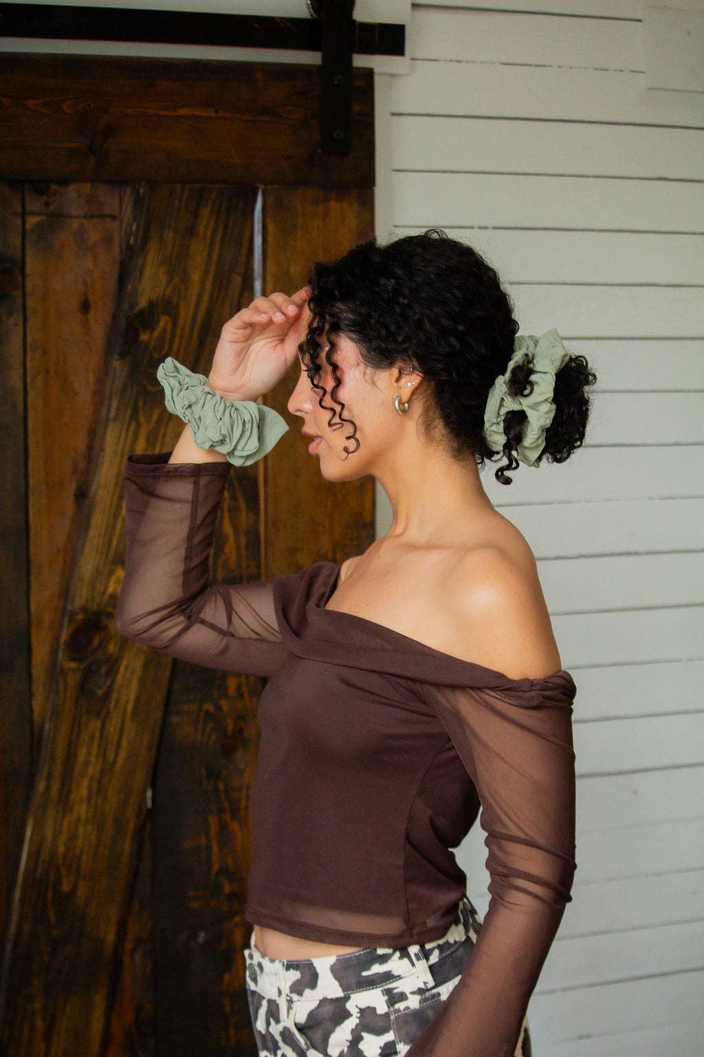 Sage Linen Jumbo Scrunchie