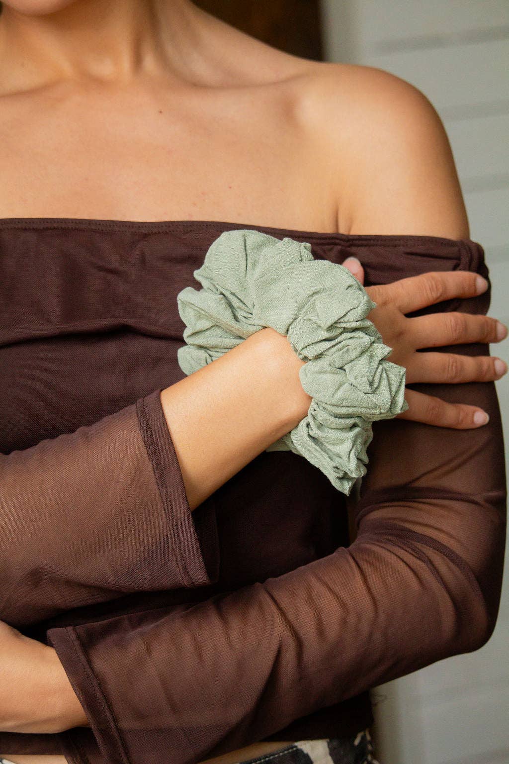 Sage Linen Jumbo Scrunchie