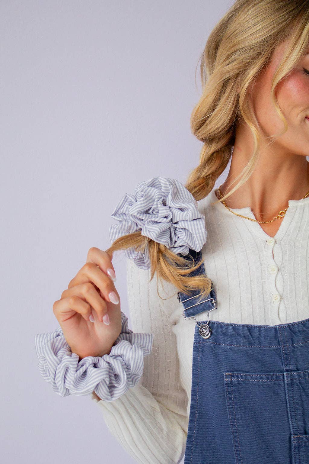 Gray Striped Jumbo Scrunchie